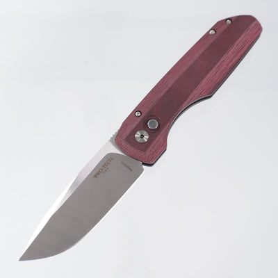 Pro-Tech Vero Synapse Auto - Burgundy Micarta Lid w/ Pearl Button - Satin Magnacut - 2025 Synapse Custom 002 *PRE-OWNED*