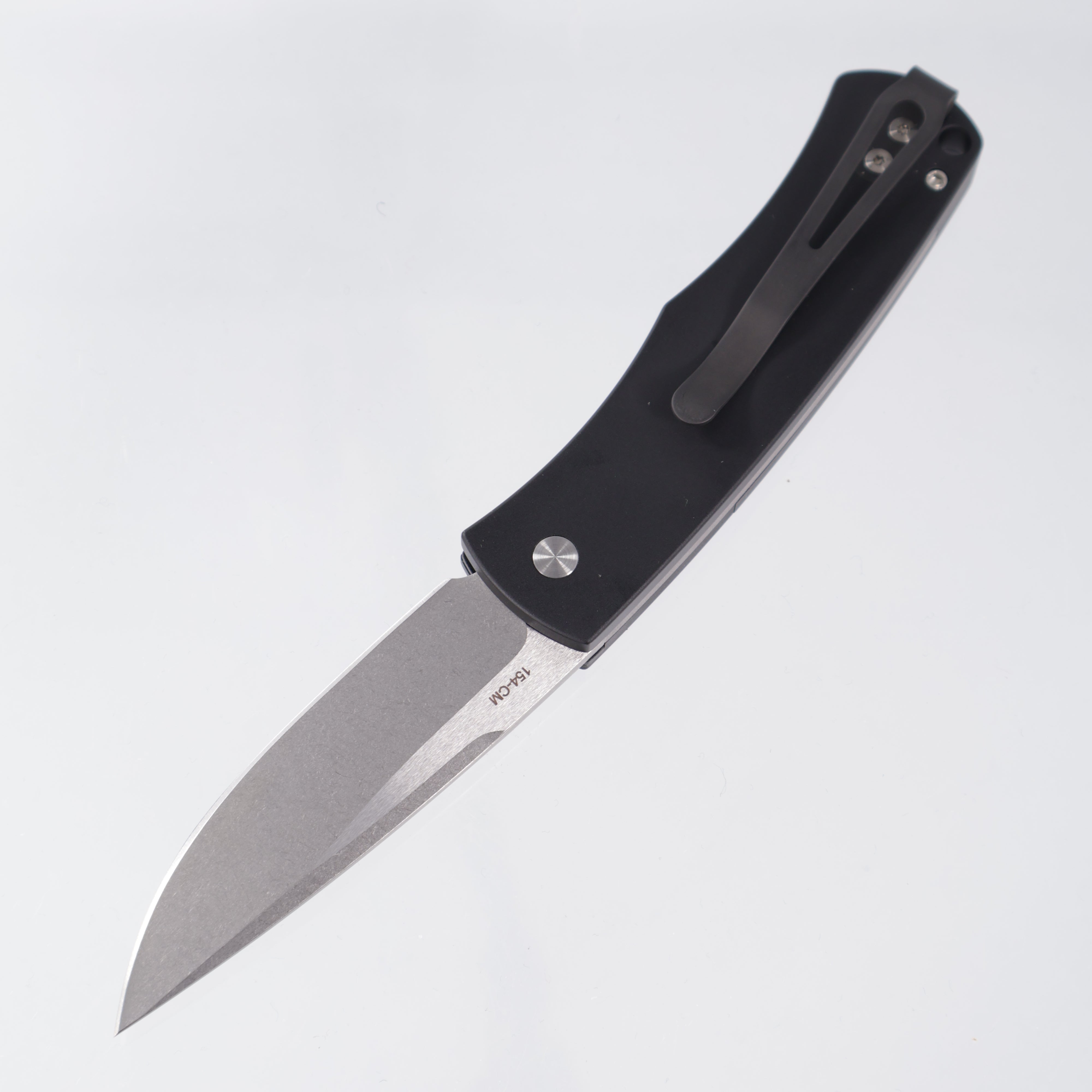 Pro-Tech Whiskers Tuxedo - Black Aluminum w/ Ivory Micarta Inlay & Textured Bolster - Stonewash 154CM - BR-1.51 *PRE-OWNED*