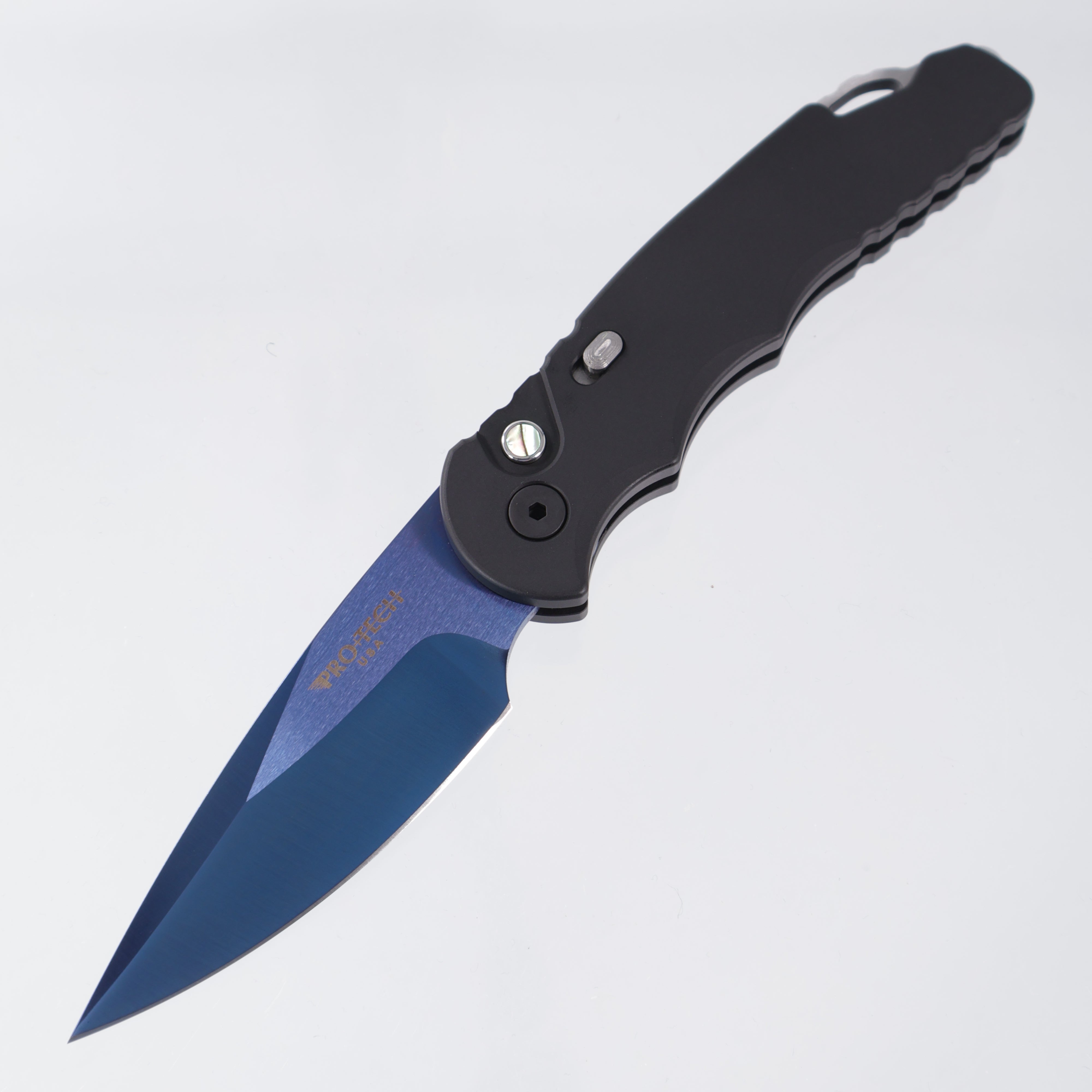 Pro-Tech TR-5 Sapphire - Black Aluminum w/ Abalone Button & Safety - Saphire 154CM - T503-SB *PRE-OWNED*