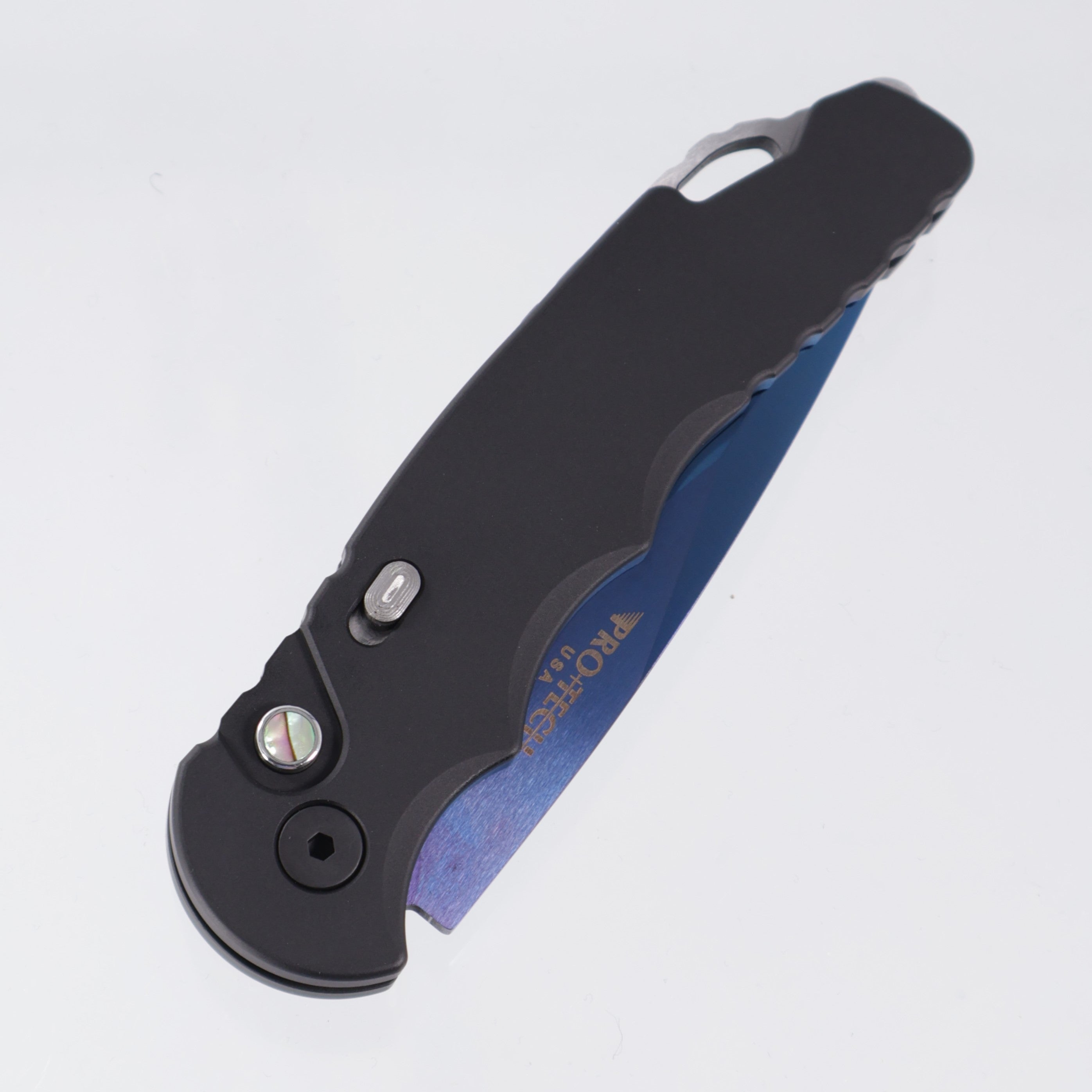 Pro-Tech TR-5 Sapphire - Black Aluminum w/ Abalone Button & Safety - Saphire 154CM - T503-SB *PRE-OWNED*