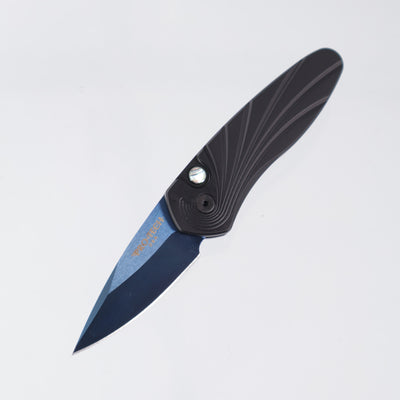 Pro-Tech Sprint - Black Aluminum w/ 3D Wave Milling & Abalone Button - Sapphire S35VN - 2937-SB *PRE-OWNED*