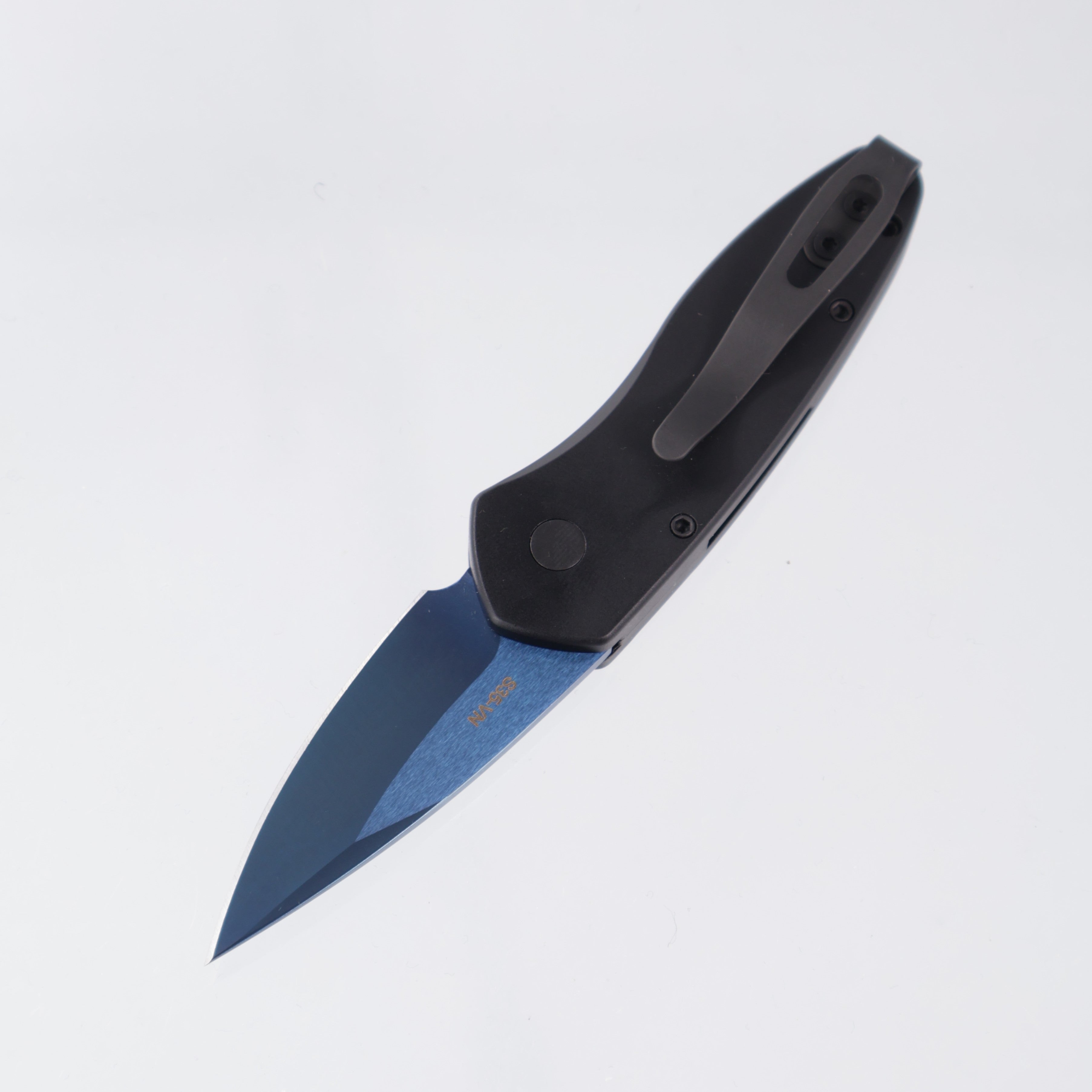 Pro-Tech Sprint - Black Aluminum w/ 3D Wave Milling & Abalone Button - Sapphire S35VN - 2937-SB *PRE-OWNED*