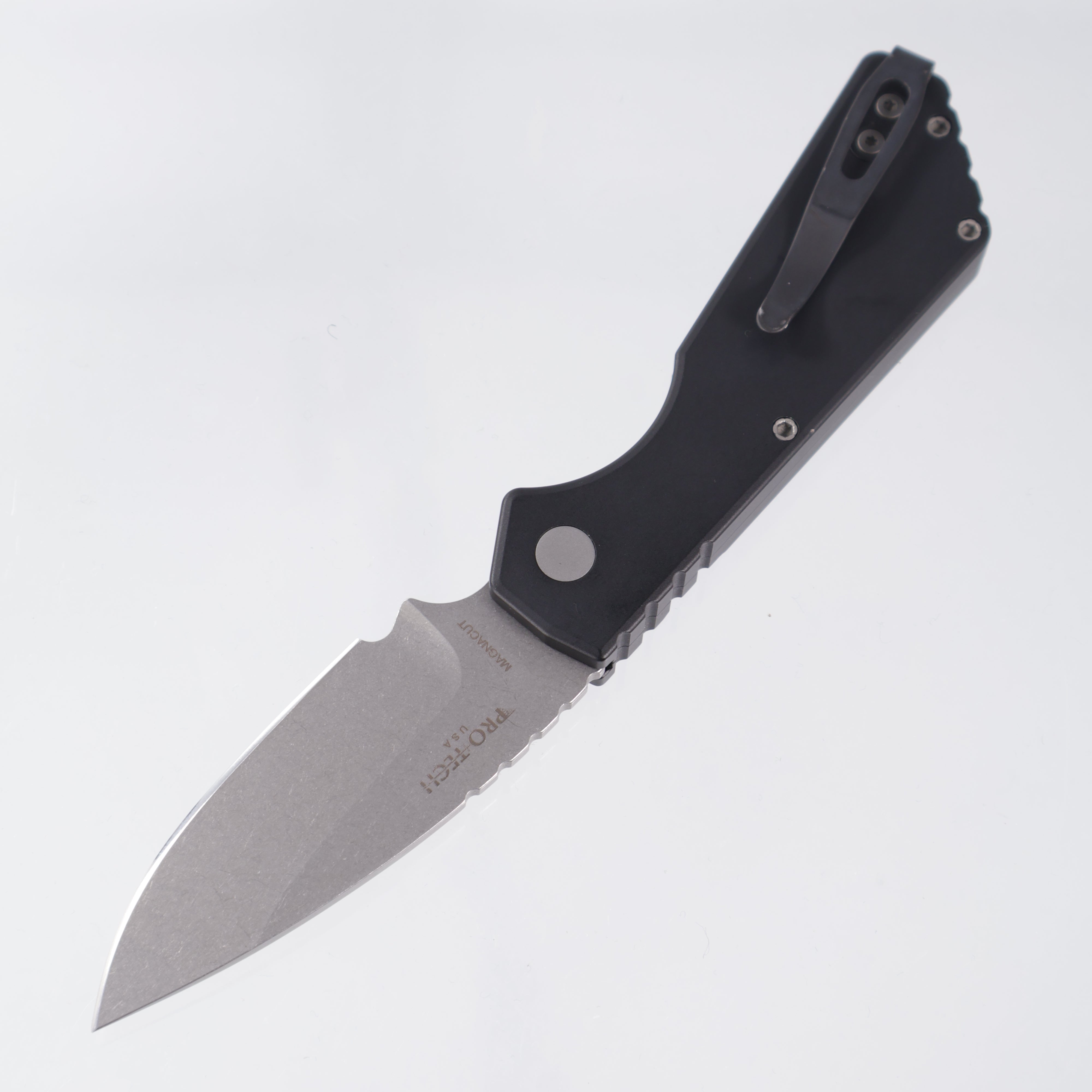 Pro-Tech Strider PT+ - Black Aluminum - Stonewash Magnacut - PT201 *PRE-OWNED*
