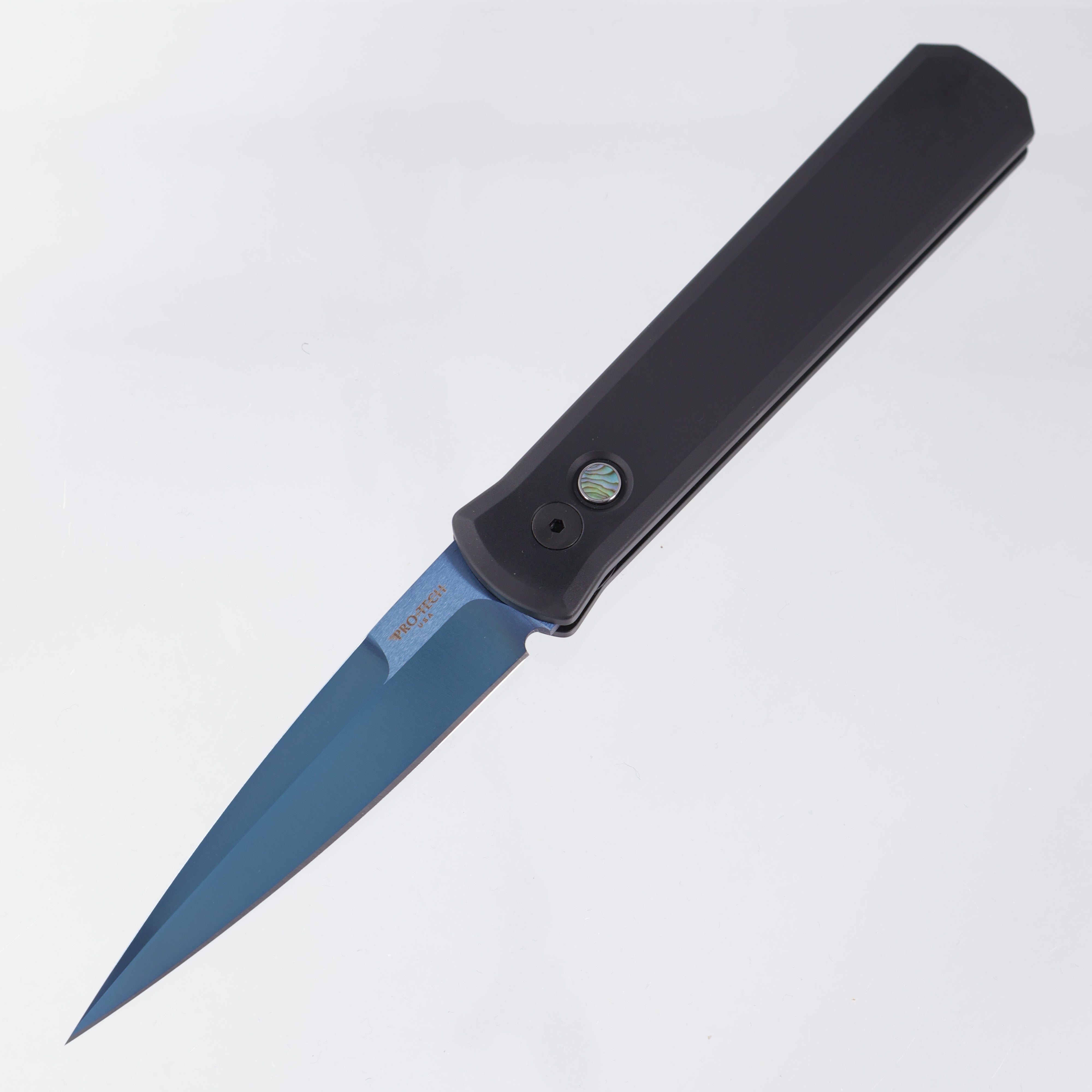 Pro-Tech Godfather - Black Aluminum w/ Abalone Button - Sapphire PVD 154CM - 921 SB *PRE-OWNED*