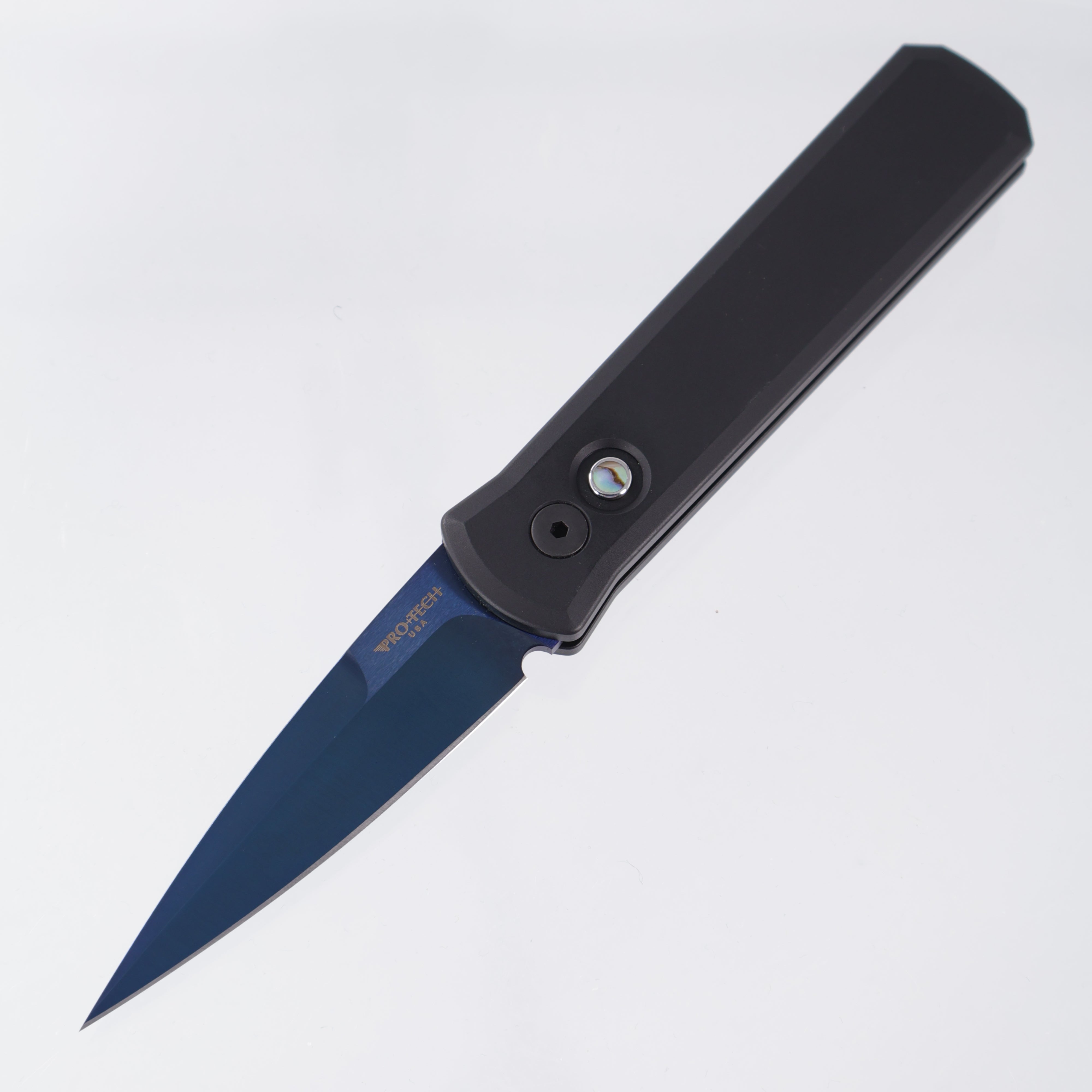 Pro-Tech Godson - Black Aluminum w/ Abalone Button - Sapphire PVD 154-CM - 721-SB *PRE-OWNED*
