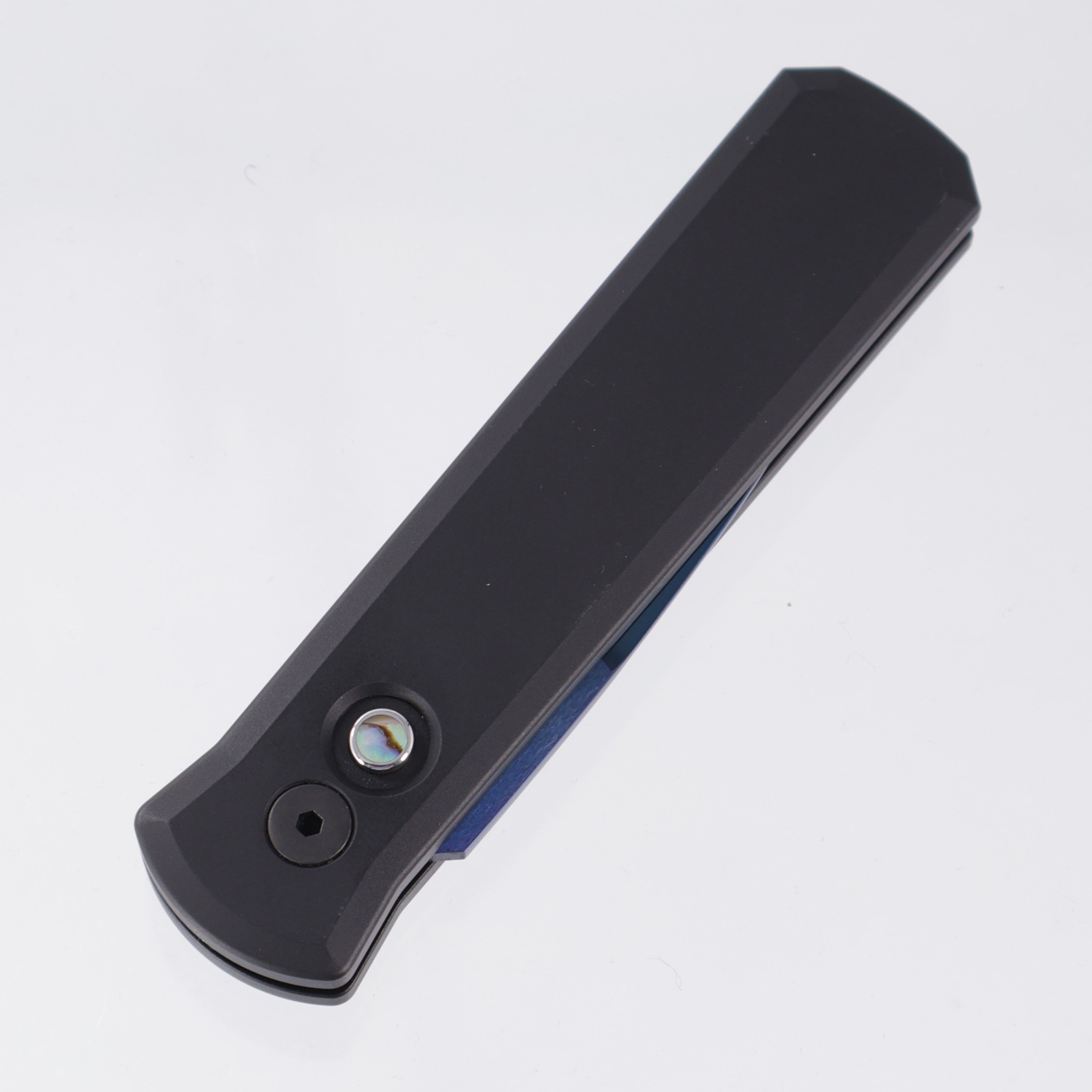 Pro-Tech Godson - Black Aluminum w/ Abalone Button - Sapphire PVD 154-CM - 721-SB *PRE-OWNED*