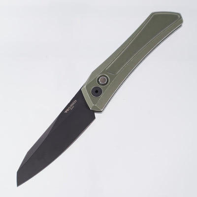 Pro-Tech Oligarch - Green Battleworn Aluminum w/ Black Lip Pearl Button - DLC Magnacut - BSA25.Oligarch.1 *PRE-OWNED*