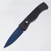 Pro-Tech TR-2 - Black Aluminum w/ Textured Corners - Mother of Pearl Button - Sapphire PVD Magnacut - T203-SB *PRE-OWNED*
