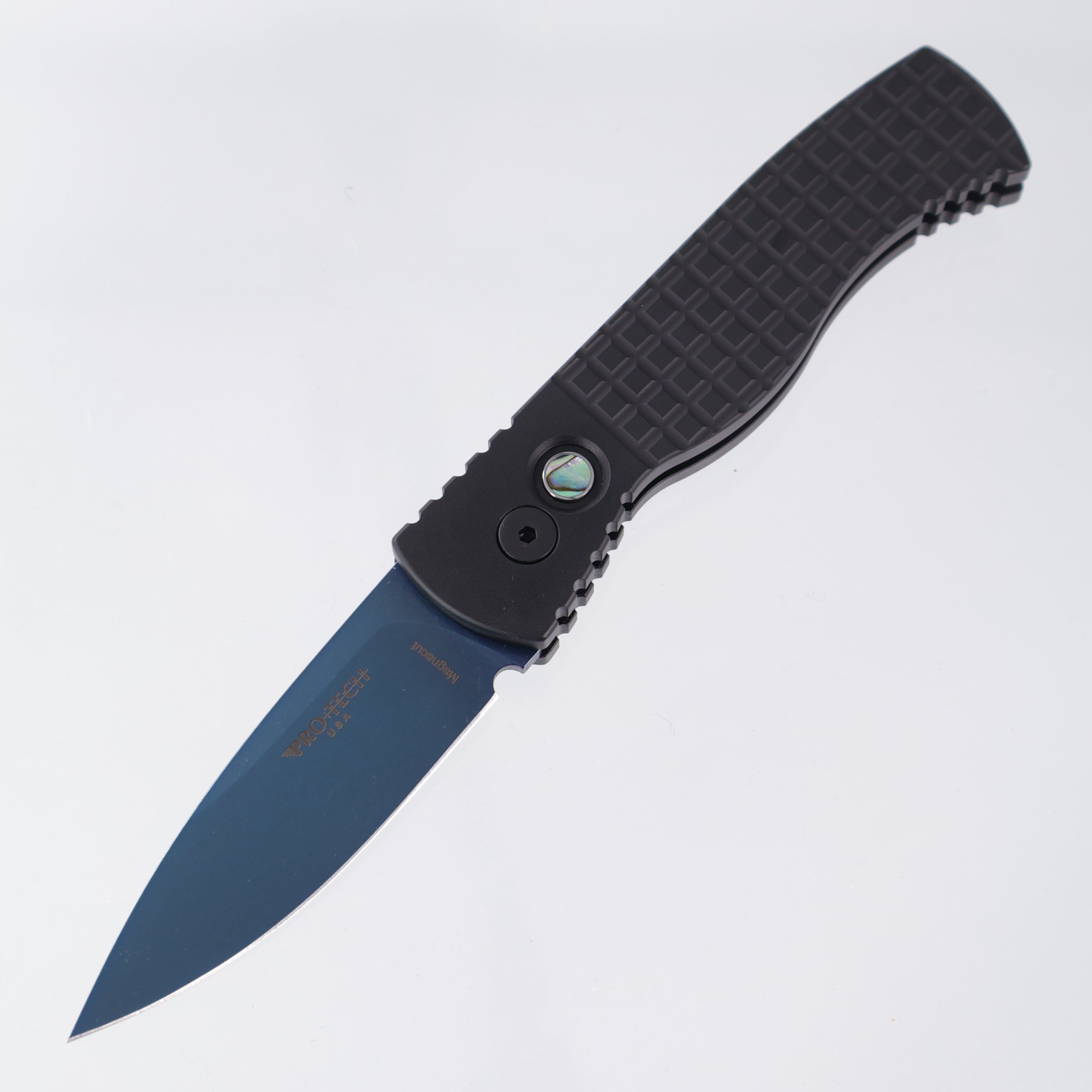 Pro-Tech TR-2 MEFP - Black Aluminum w/ Frag Pattern & Abalone Button - Sapphire Magnacut - ME.TR2.3 SB *PRE-OWNED*