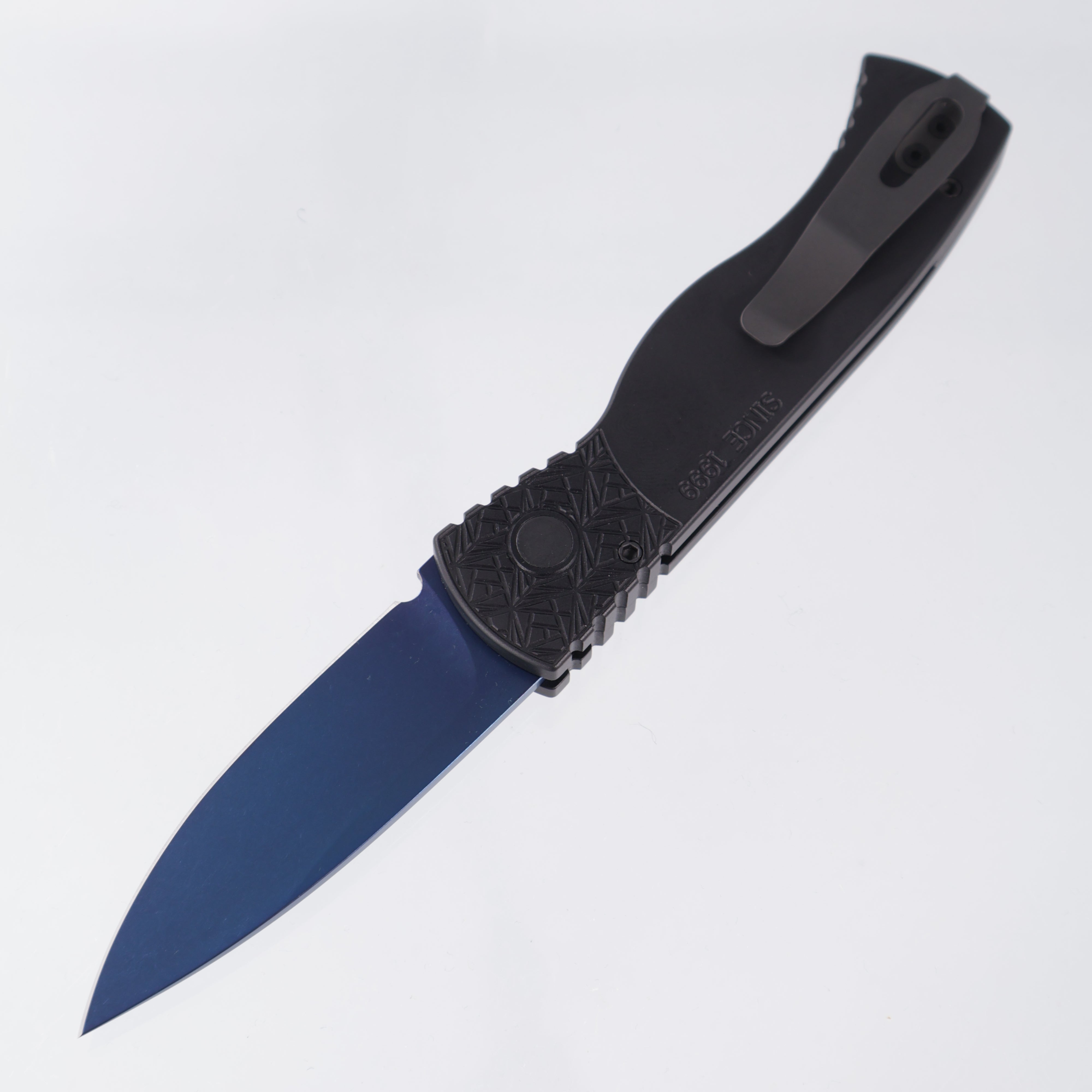 Pro-Tech TR-2 - Black Aluminum w/ Nexus “since 1999” Texture & Abalone Button - Sapphire Magnacut - T206-SB Nexus *PRE-OWNED*