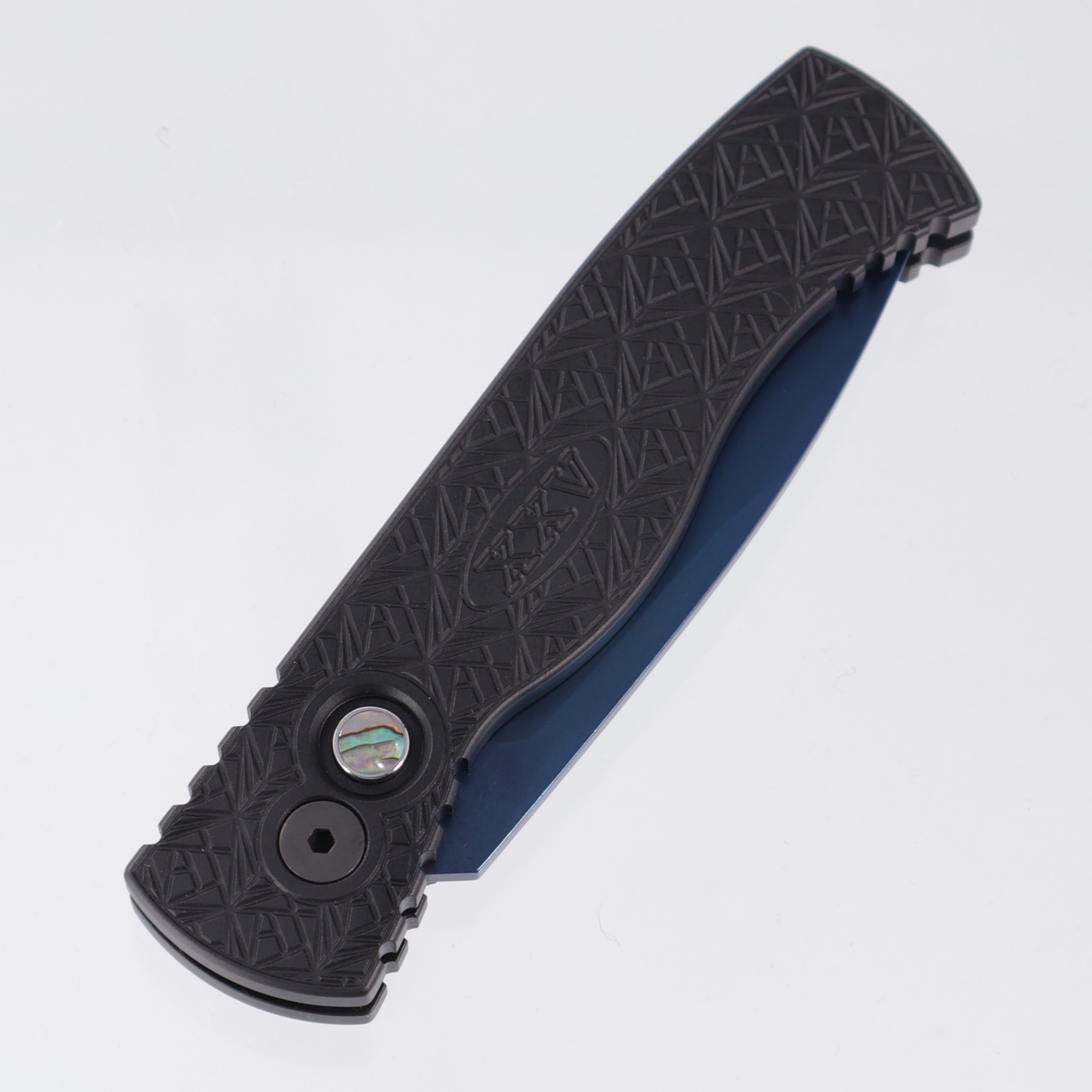 Pro-Tech TR-2 - Black Aluminum w/ Nexus “since 1999” Texture & Abalone Button - Sapphire Magnacut - T206-SB Nexus *PRE-OWNED*