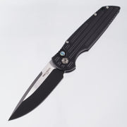Pro-Tech TR-3 - Black Aluminum w/ Grooves & Abalone Button - 2-Tone DLC Magnacut - 2024.BLADEWEST.03 *PRE-OWNED*