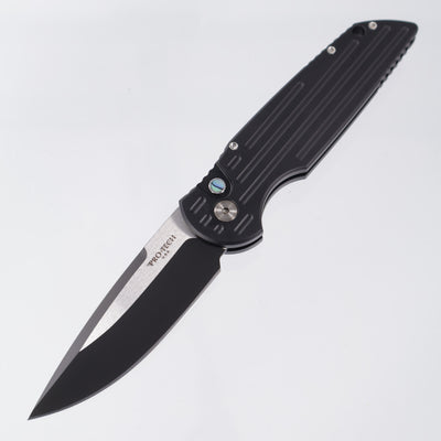 Pro-Tech TR-3 - Black Aluminum w/ Grooves & Abalone Button - 2-Tone DLC Magnacut - 2024.BLADEWEST.03 *PRE-OWNED*