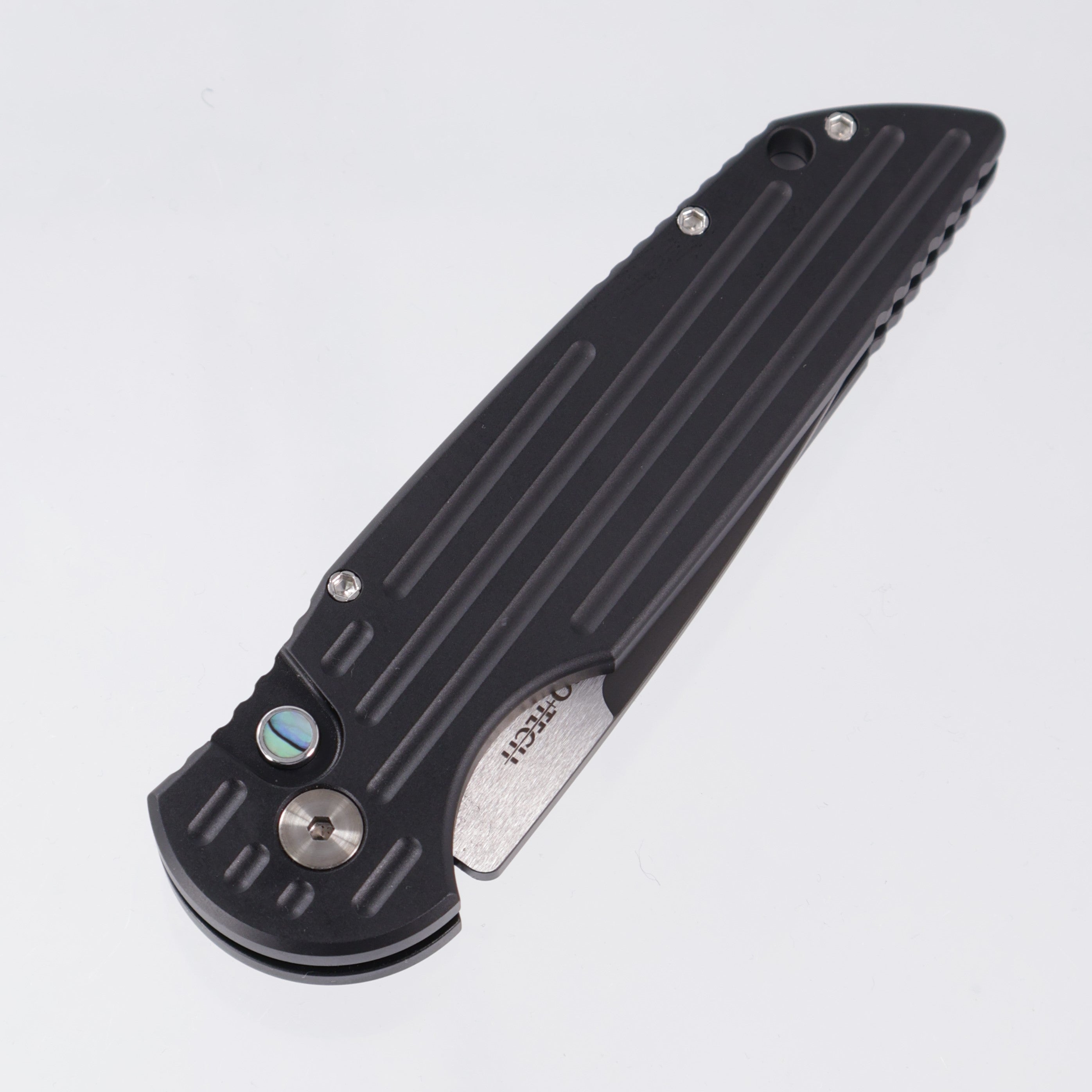 Pro-Tech TR-3 - Black Aluminum w/ Grooves & Abalone Button - 2-Tone DLC Magnacut - 2024.BLADEWEST.03 *PRE-OWNED*
