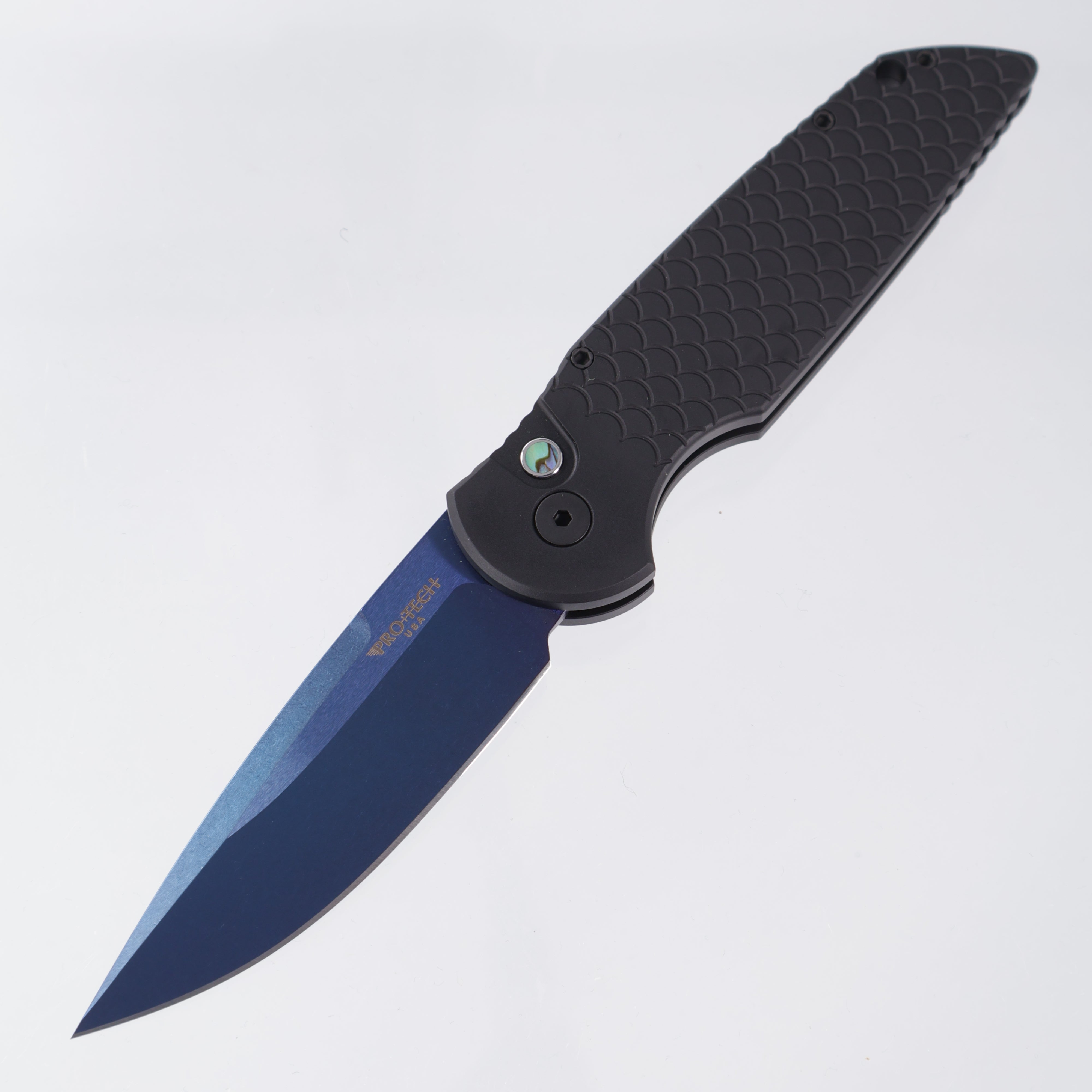 Pro-Tech TR-3 - Black Aluminum w/ Fishscale Texture & Abalone Button - TR-3 X1 SB *PRE-OWNED*