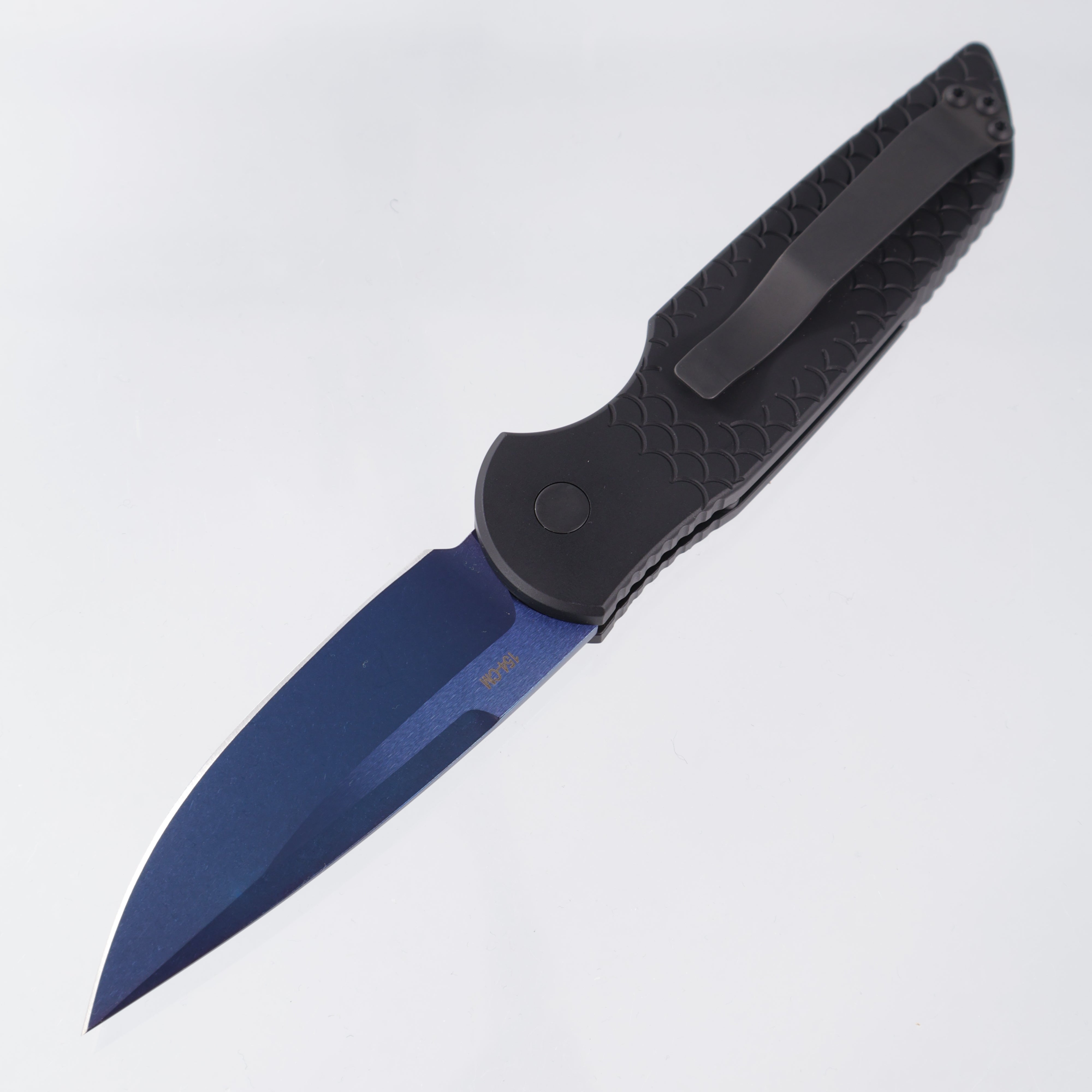 Pro-Tech TR-3 - Black Aluminum w/ Fishscale Texture & Abalone Button - TR-3 X1 SB *PRE-OWNED*