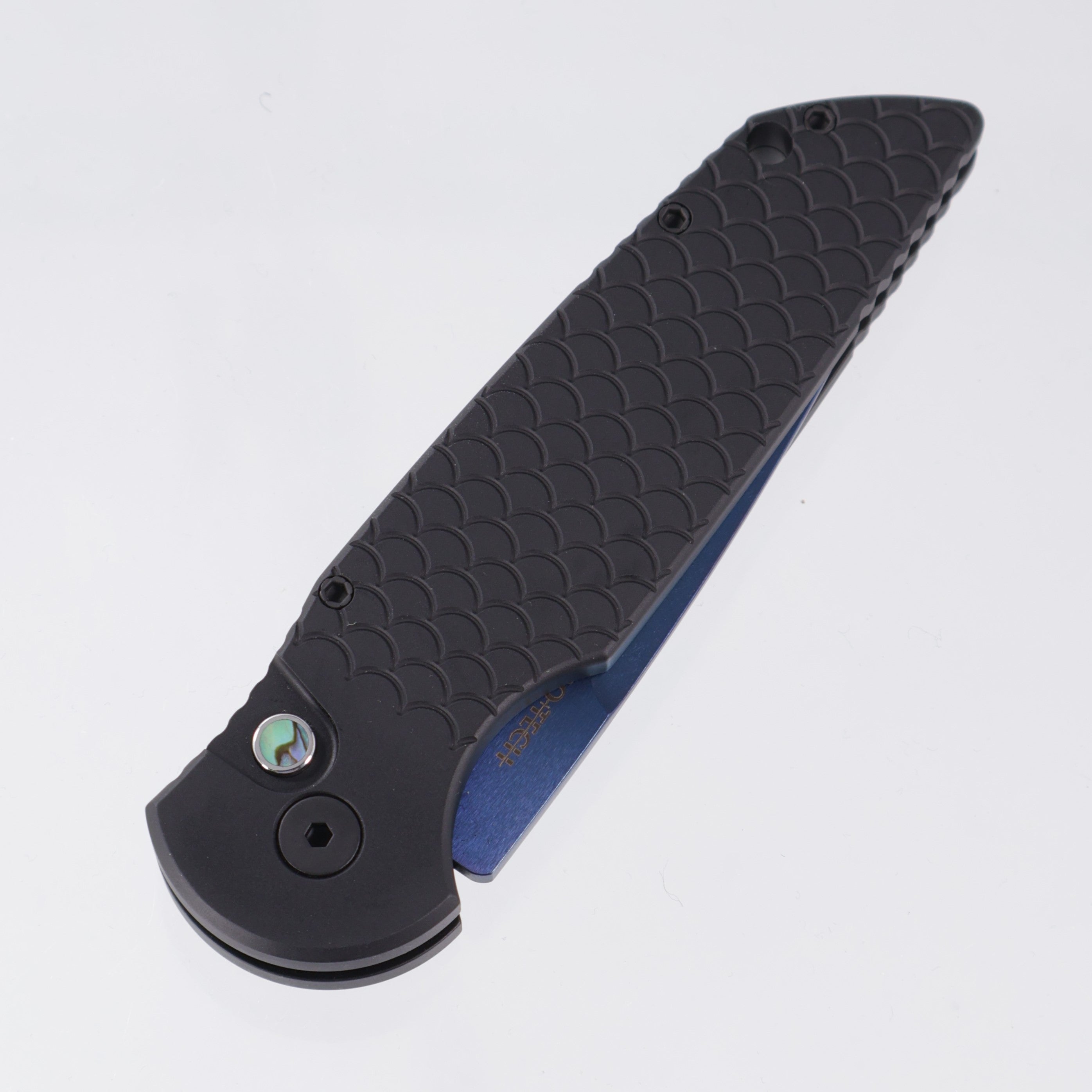 Pro-Tech TR-3 - Black Aluminum w/ Fishscale Texture & Abalone Button - TR-3 X1 SB *PRE-OWNED*
