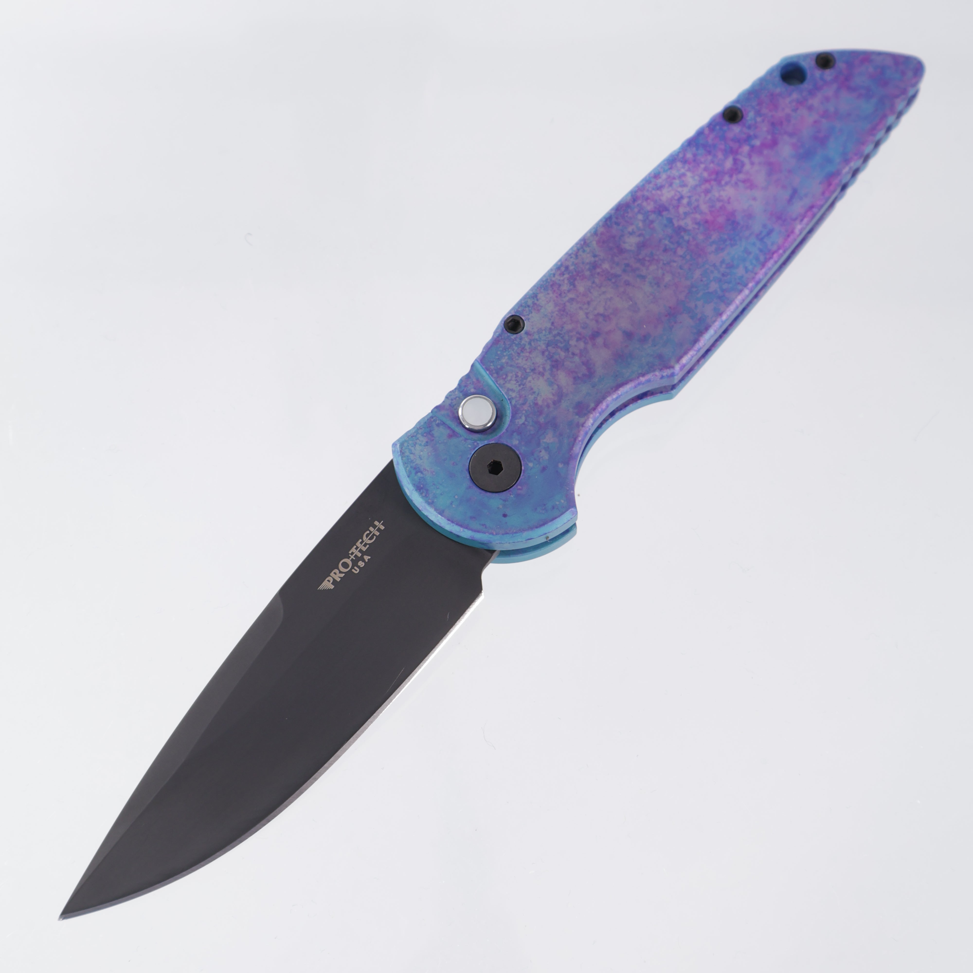 Pro-Tech TR-3 - Jazz Anodization Aluminum w/ Pearl Button - DLC 154CM - T3103-JAZZ *PRE-OWNED*