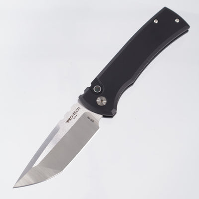 Pro-Tech x Chaves Redencion Auto - Black Aluminum w/ Black Lip Pearl Button - Satin S35VN - FB Enthusiant Group Exclusive *PRE-OWNED*