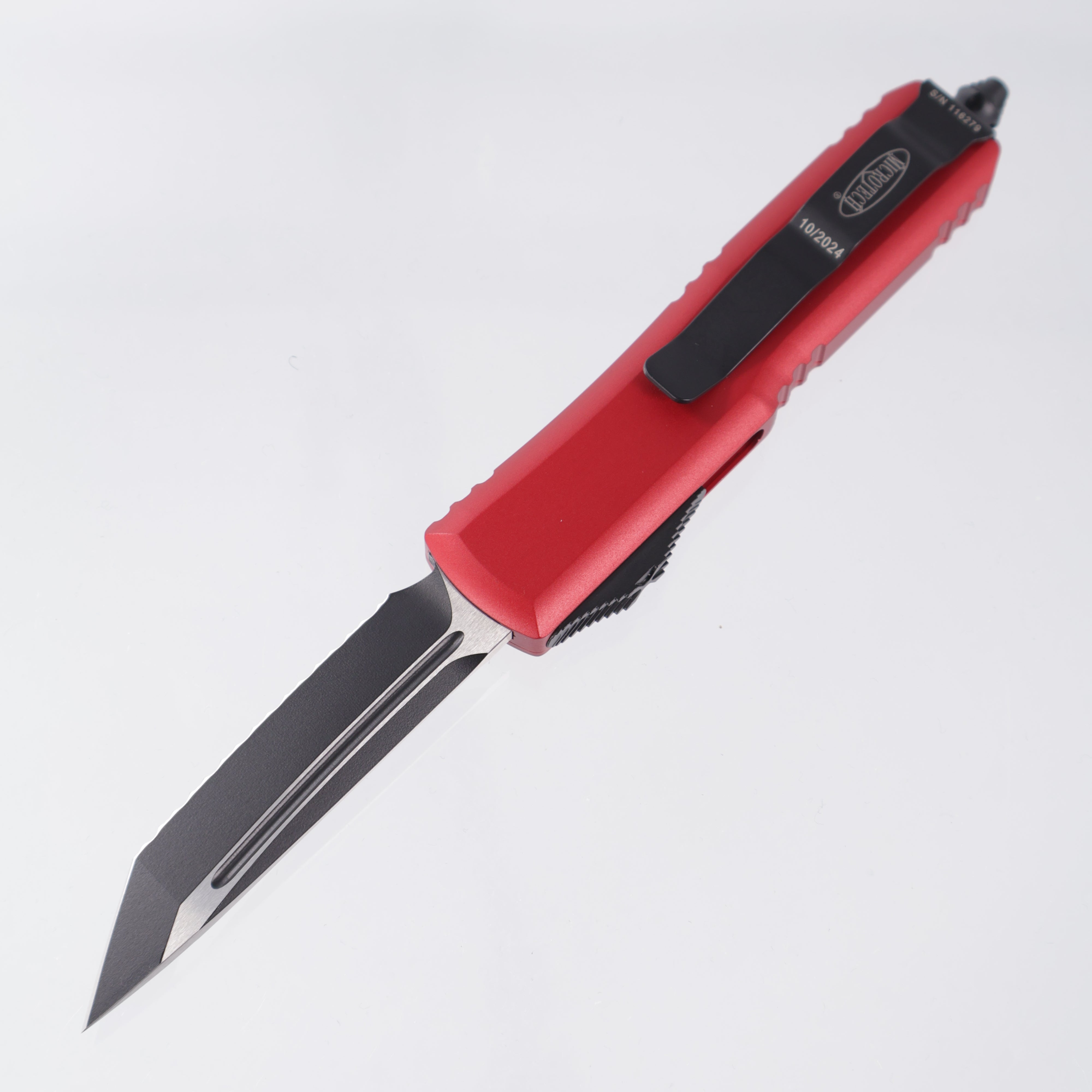 Microtech UTX-85 Tanto - Red Aluminum - 2-Tone Tactical M390 Full Serrate - 233-3 RD *PRE-OWNED*