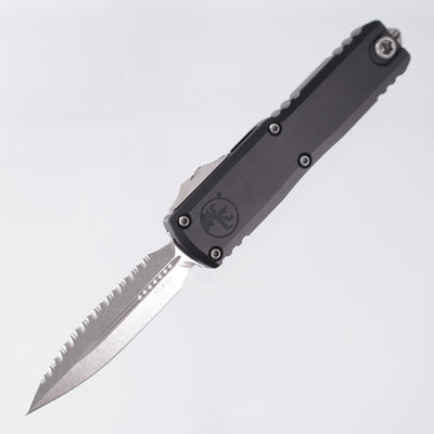 Microtech UTX-85 Gen IV Double Edge - Black Aluminum - Stonewash M390MK Full Serrate - 12324-12 *PRE-OWNED*