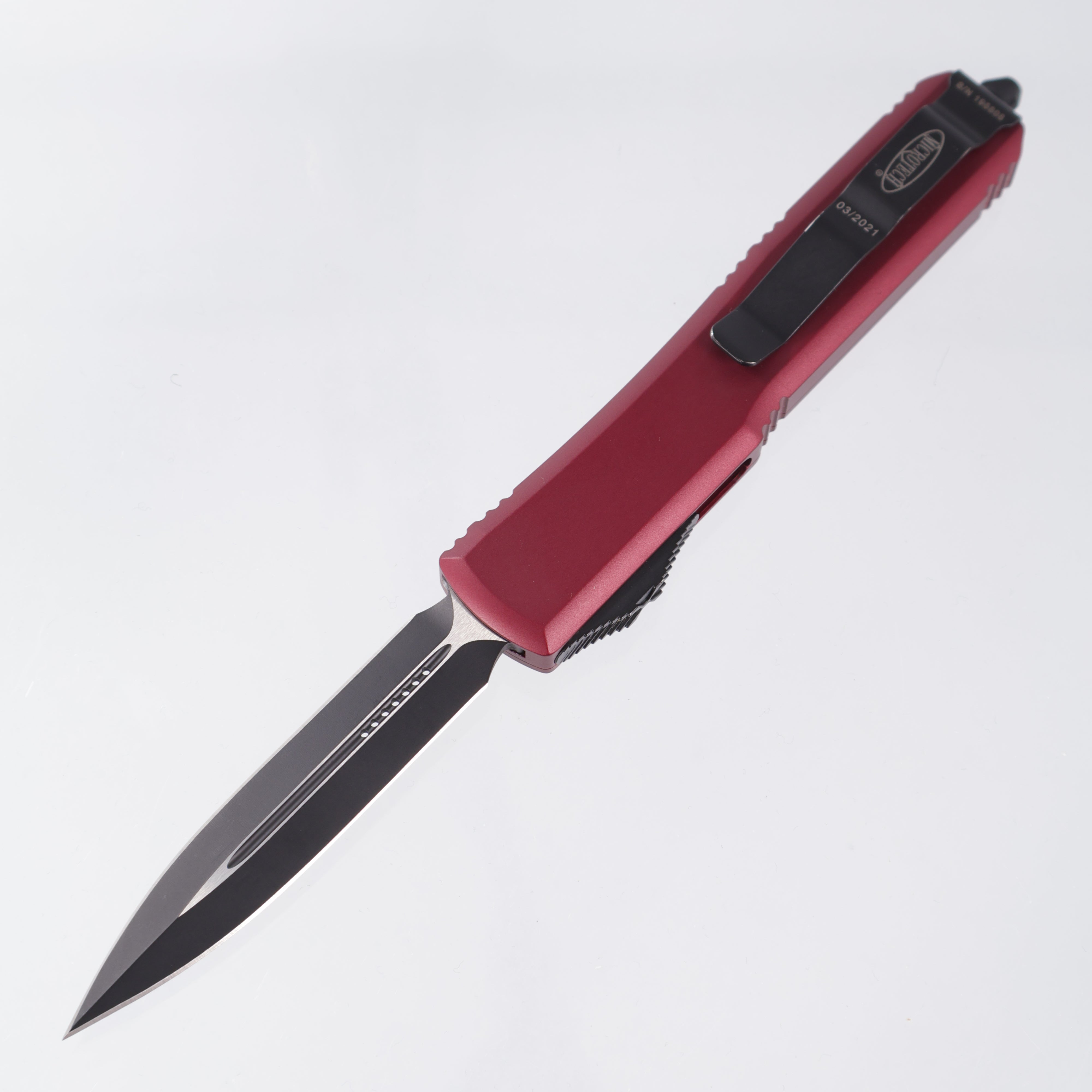 Microtech Ultratech Double Edge - Merlot Aluminum - 2-Tone Tactical M390 - 122-1 MR *PRE-OWNED*