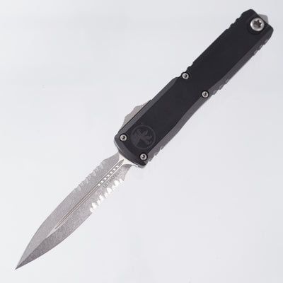 Microtech Ultratech Gen 3 ZBT Double Edge - Black Aluminum - Stonewash M390MK Partial Serrate - 1122-11 *PRE-OWNED*