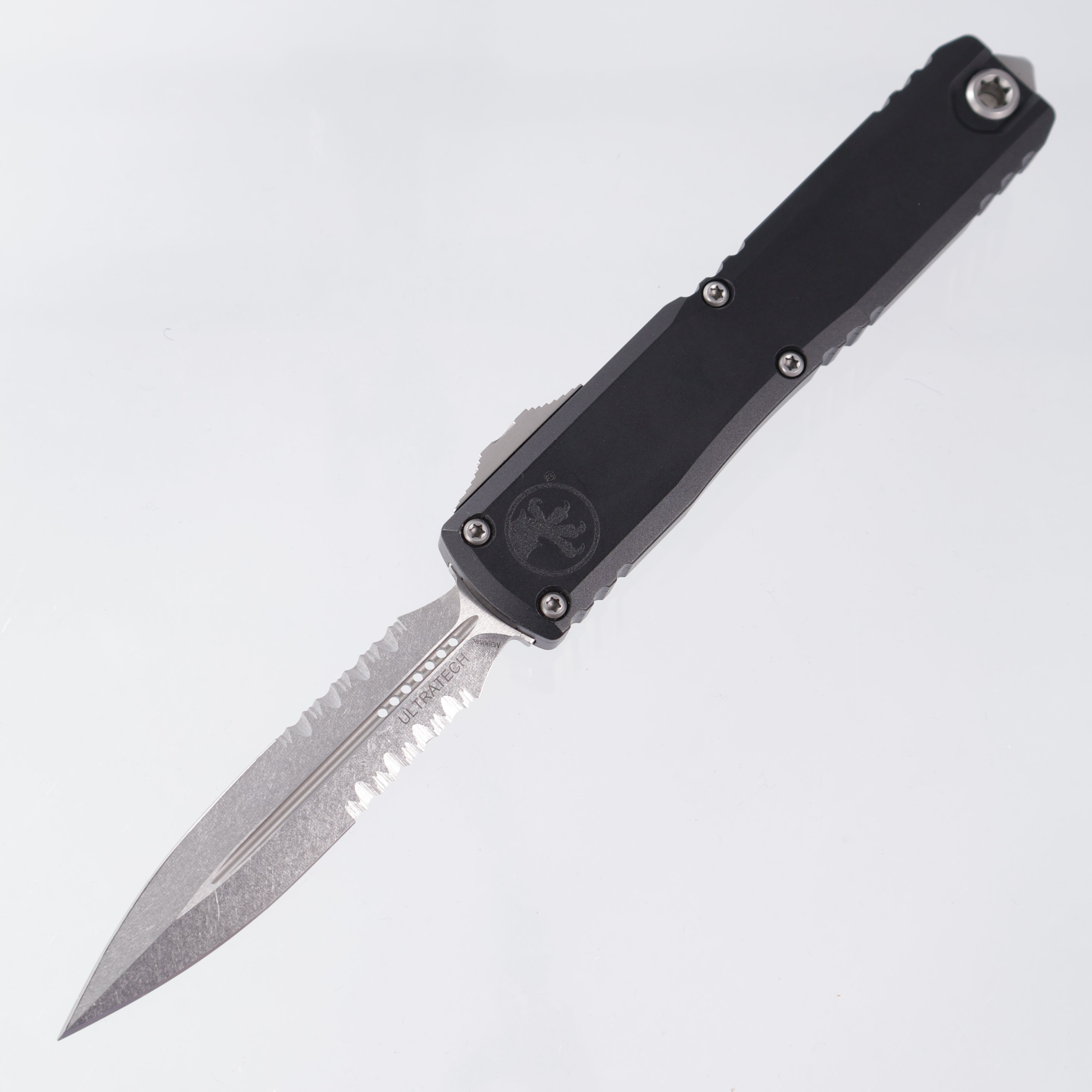 Microtech Ultratech Gen 3 ZBT Double Edge - Black Aluminum - Stonewash M390MK Partial Serrate - 1122-11 *PRE-OWNED*