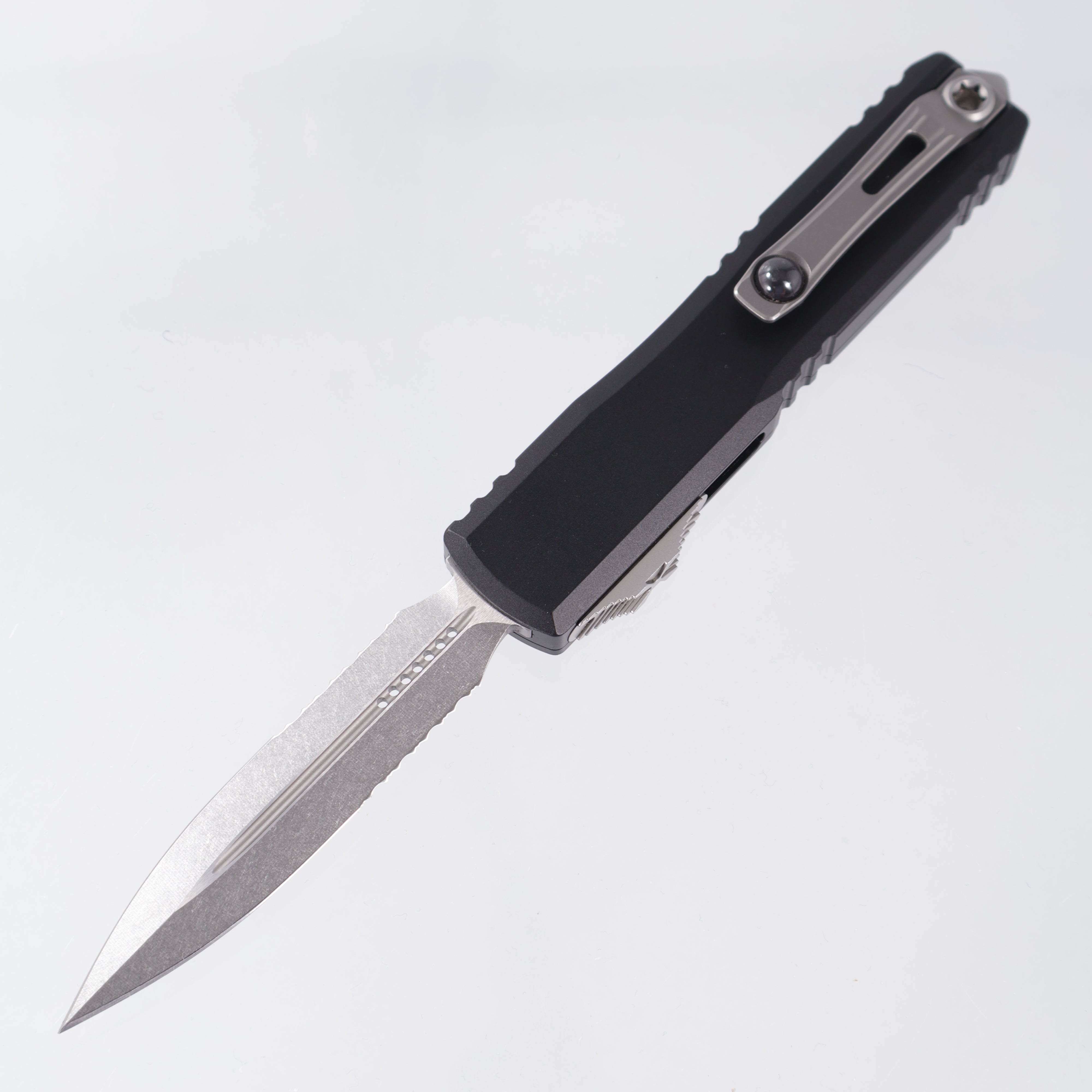 Microtech Ultratech Gen 3 ZBT Double Edge - Black Aluminum - Stonewash M390MK Partial Serrate - 1122-11 *PRE-OWNED*