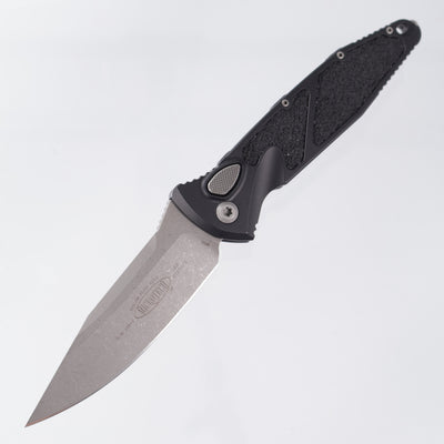 Microtech Socom Elite Auto Single Edge - Black Aluminum w/ Traction Inlays - Apocalyptic M390 - 160A-10 AP *PRE-OWNED*