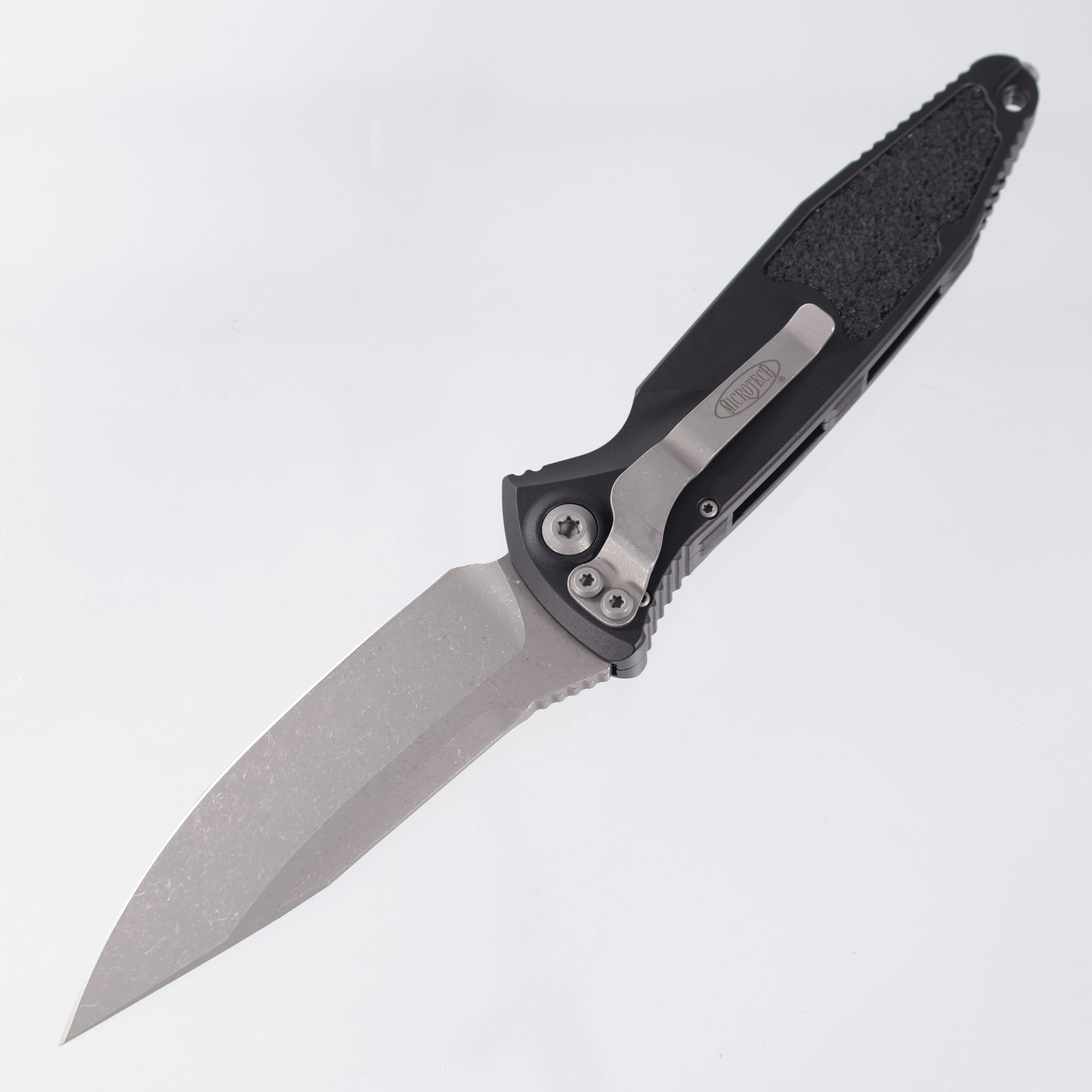 Microtech Socom Elite Auto Single Edge - Black Aluminum w/ Traction Inlays - Apocalyptic M390 - 160A-10 AP *PRE-OWNED*