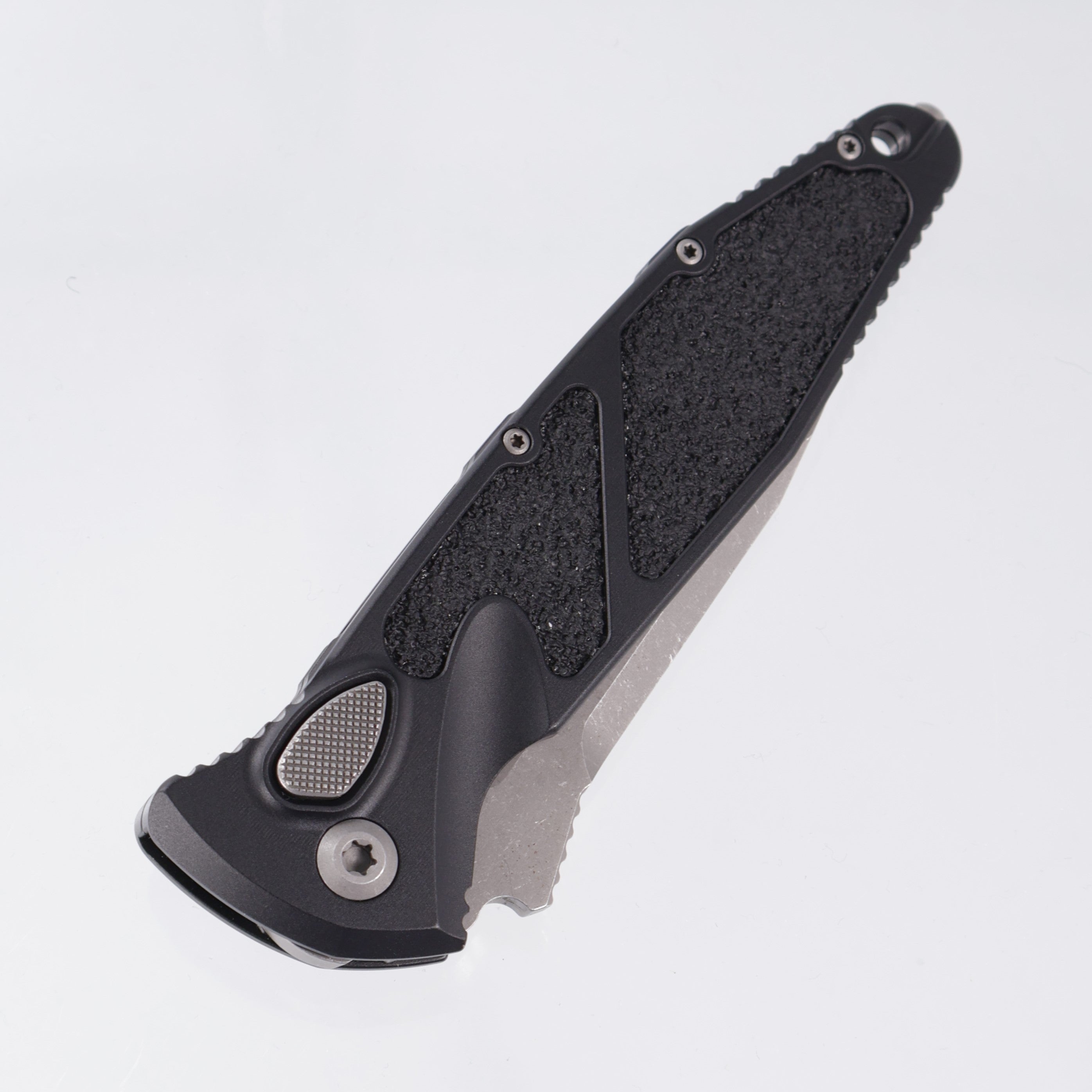 Microtech Socom Elite Auto Single Edge - Black Aluminum w/ Traction Inlays - Apocalyptic M390 - 160A-10 AP *PRE-OWNED*