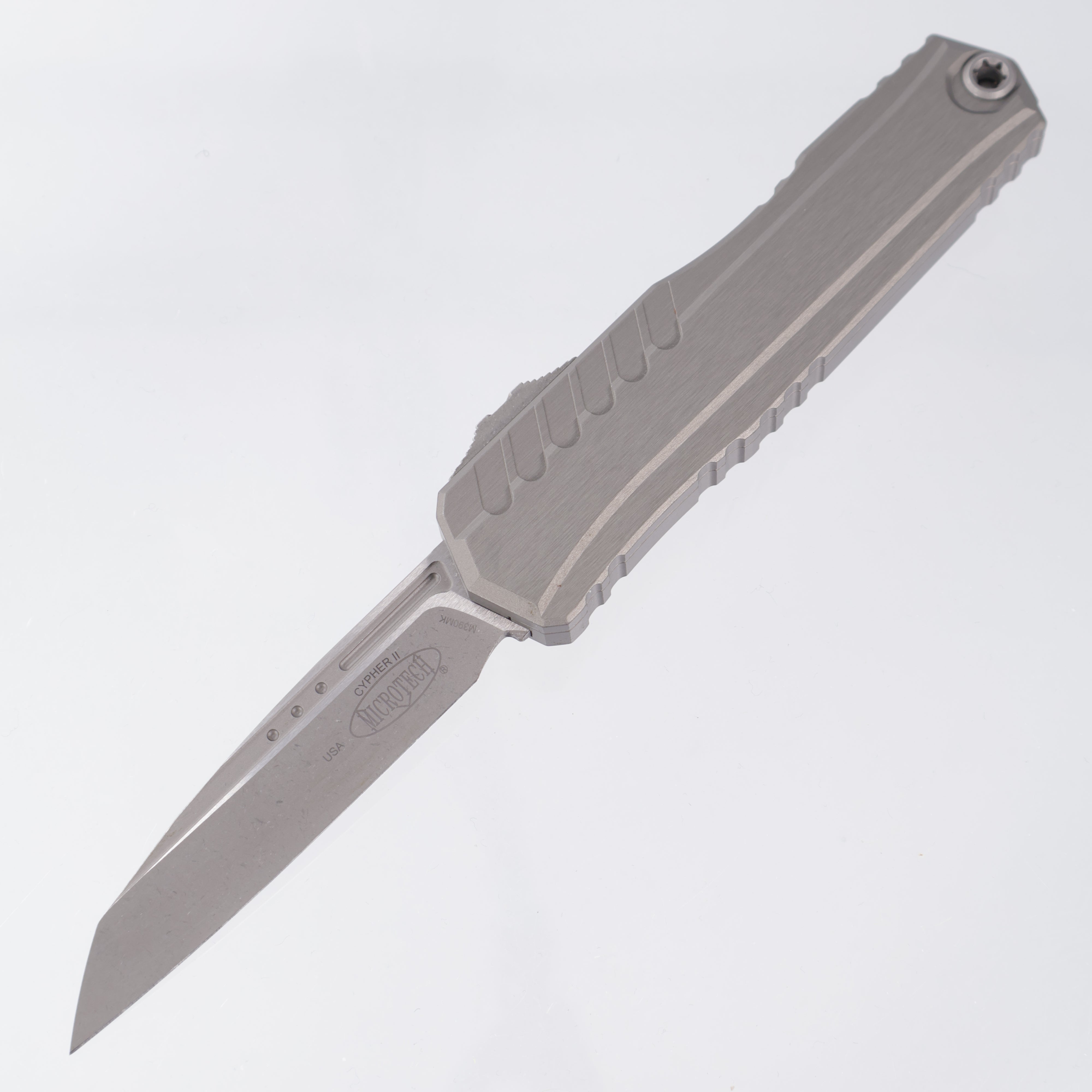 Microtech Cypher II Single Edge - Natural Clear Aluminum - Apocalyptic M390MK - 1241-10 APNC *PRE-OWNED*