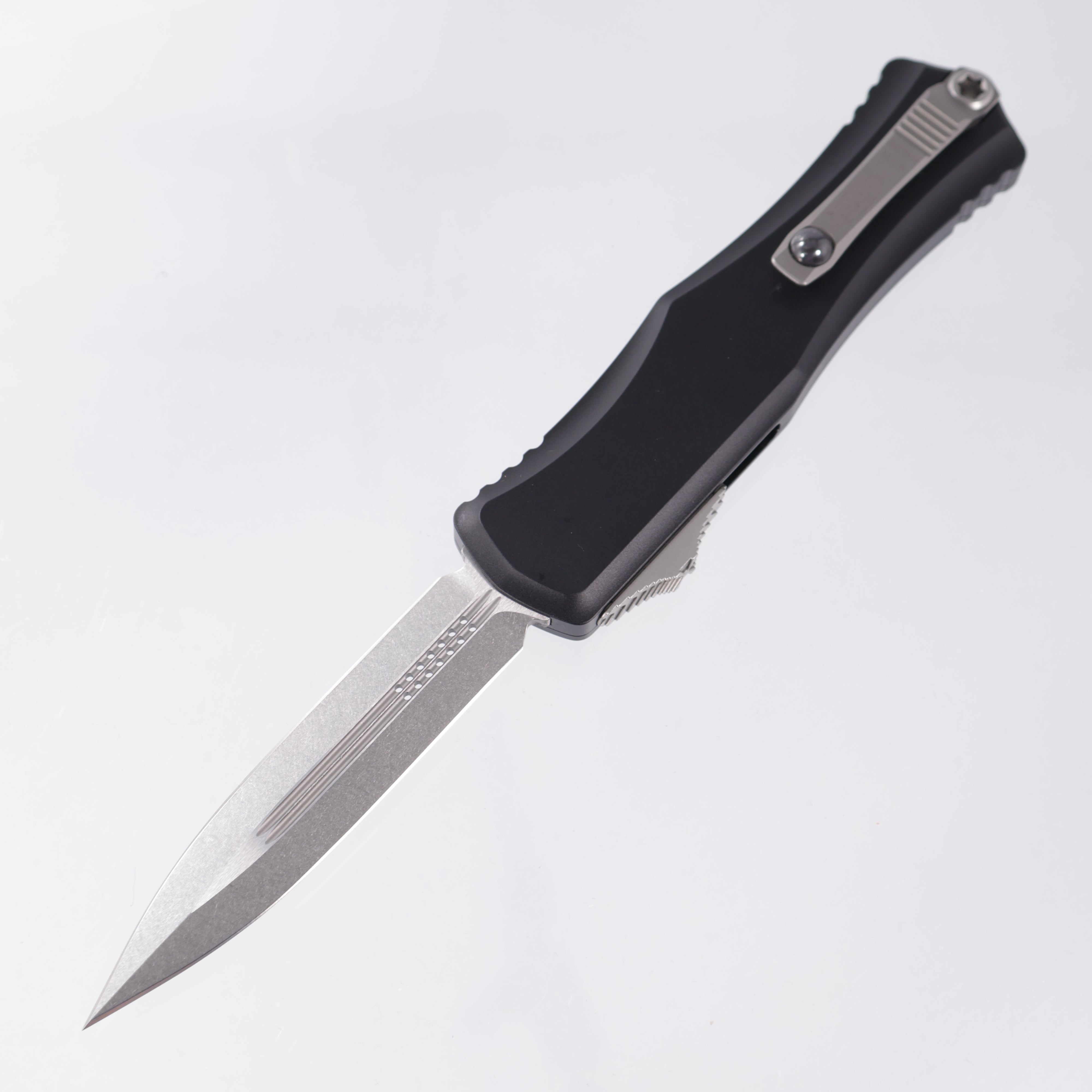 Microtech Hera II Double Edge - Black Aluminum - Stonewash M390MK - 1702-10 *PRE-OWNED*