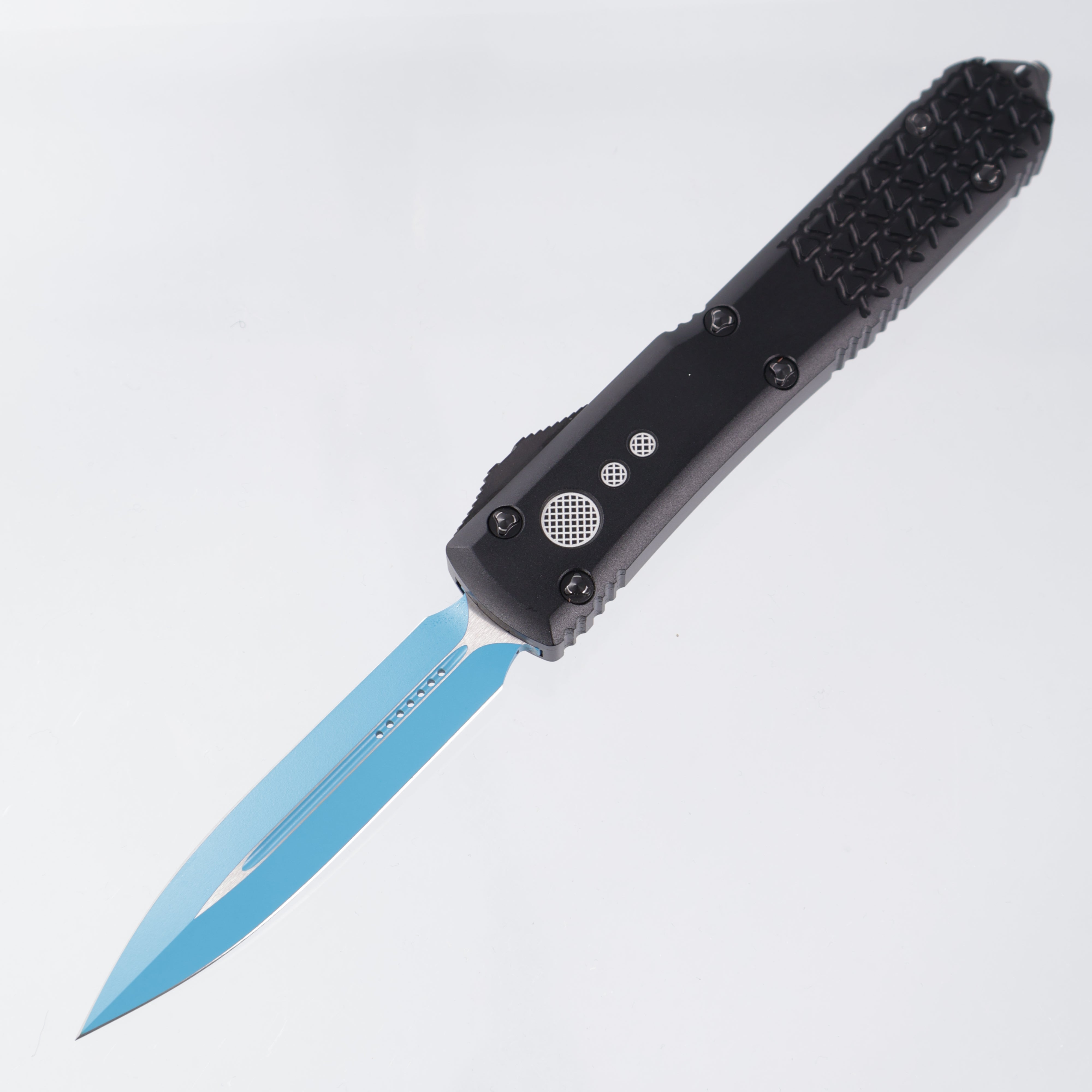 Microtech Ultratech Jedi Knight Double Edge - Black Auminum w/ Parital Tri-Grip Texture - Blue Blade - 122-1 JK *PRE-OWNED*