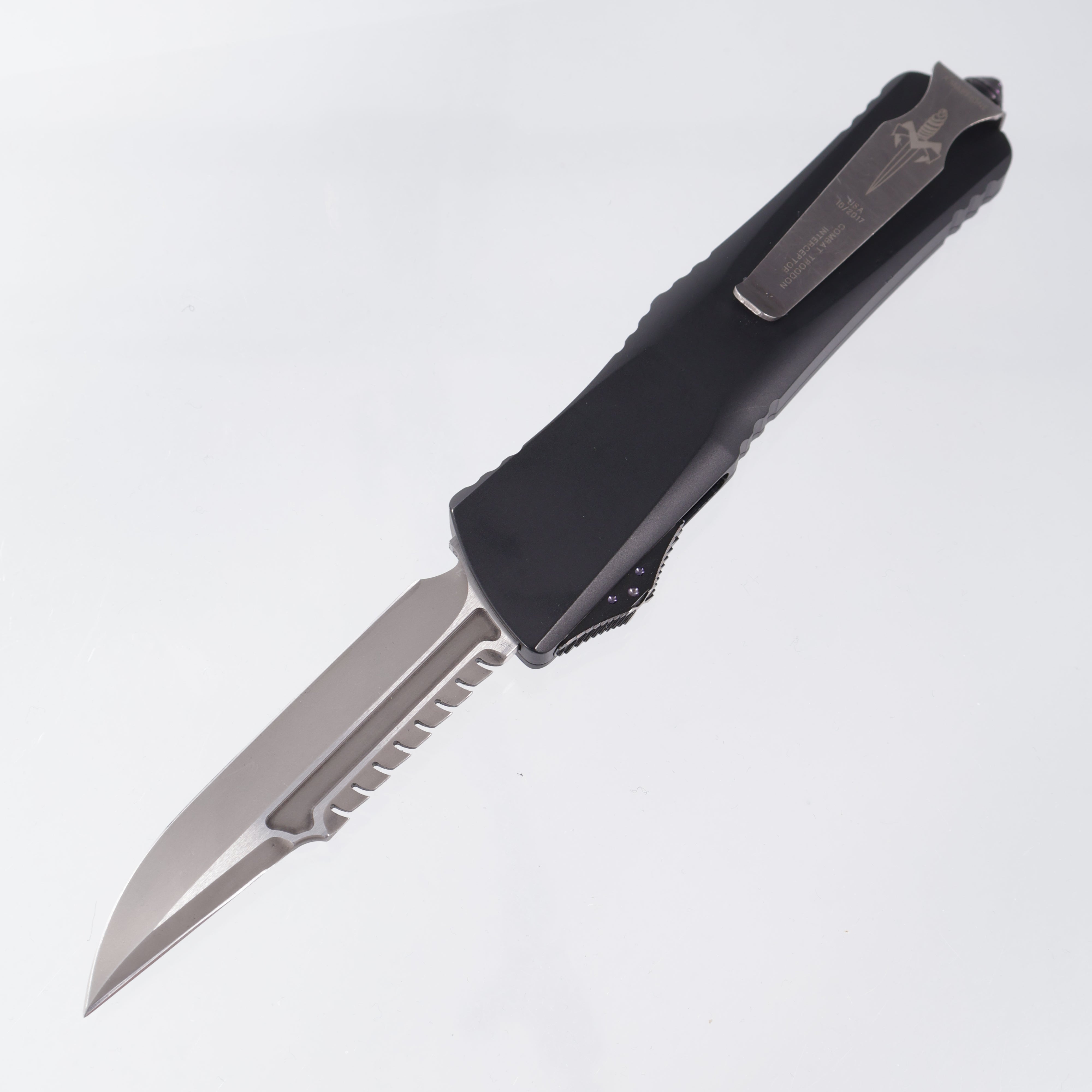 Marfione Custom Combat Troodon Interceptor - Anodized Alloy Chassis w/ Purple Haze Ringed Hardware - Dark Matter Blade *PRE-OWNED*