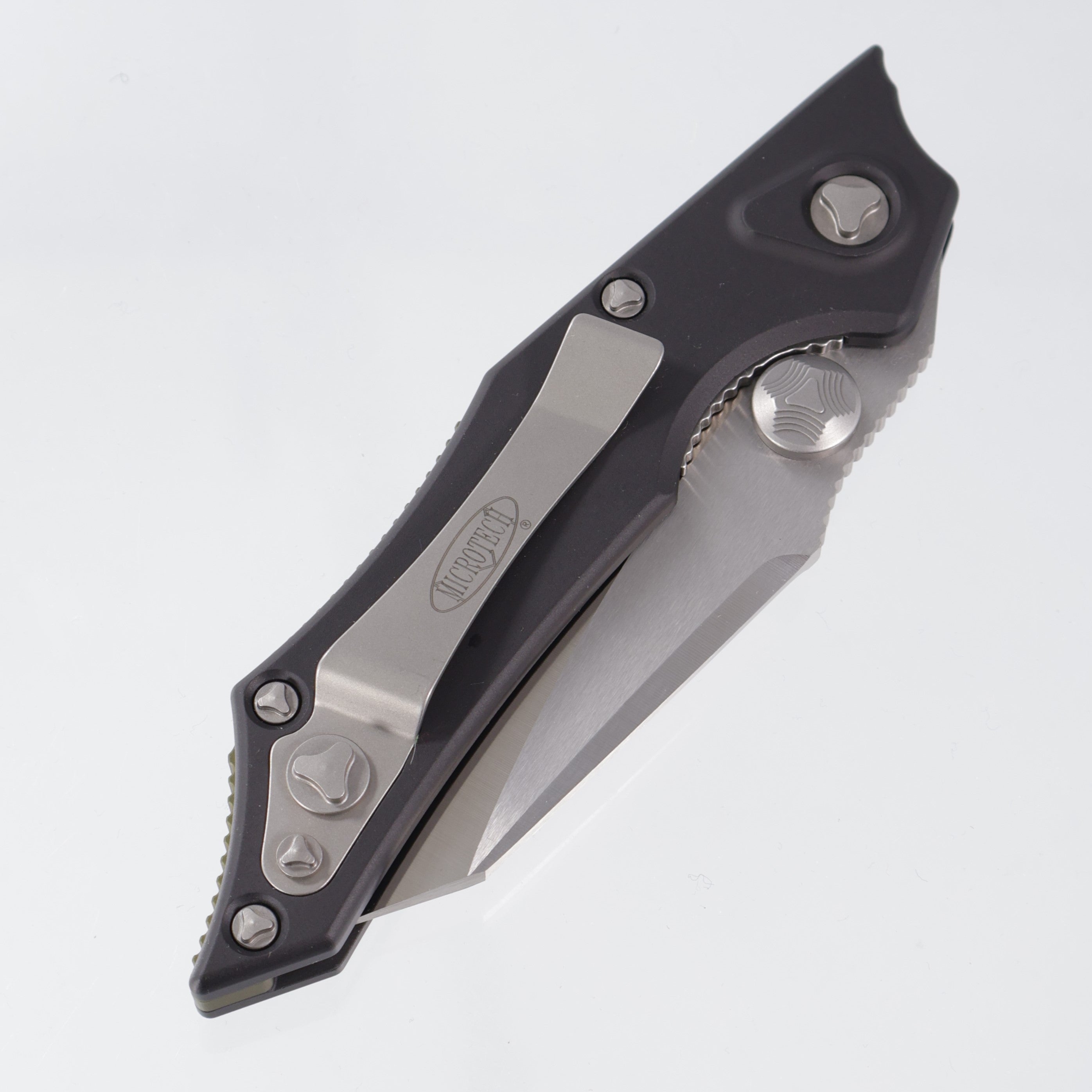 Microtech Selectfire Manual - Black Aluminum w/ Carbon Fiber Inlays & Green Backspacer - Satin Partial Serrate S35VN - 129-5 *PRE-OWNED*