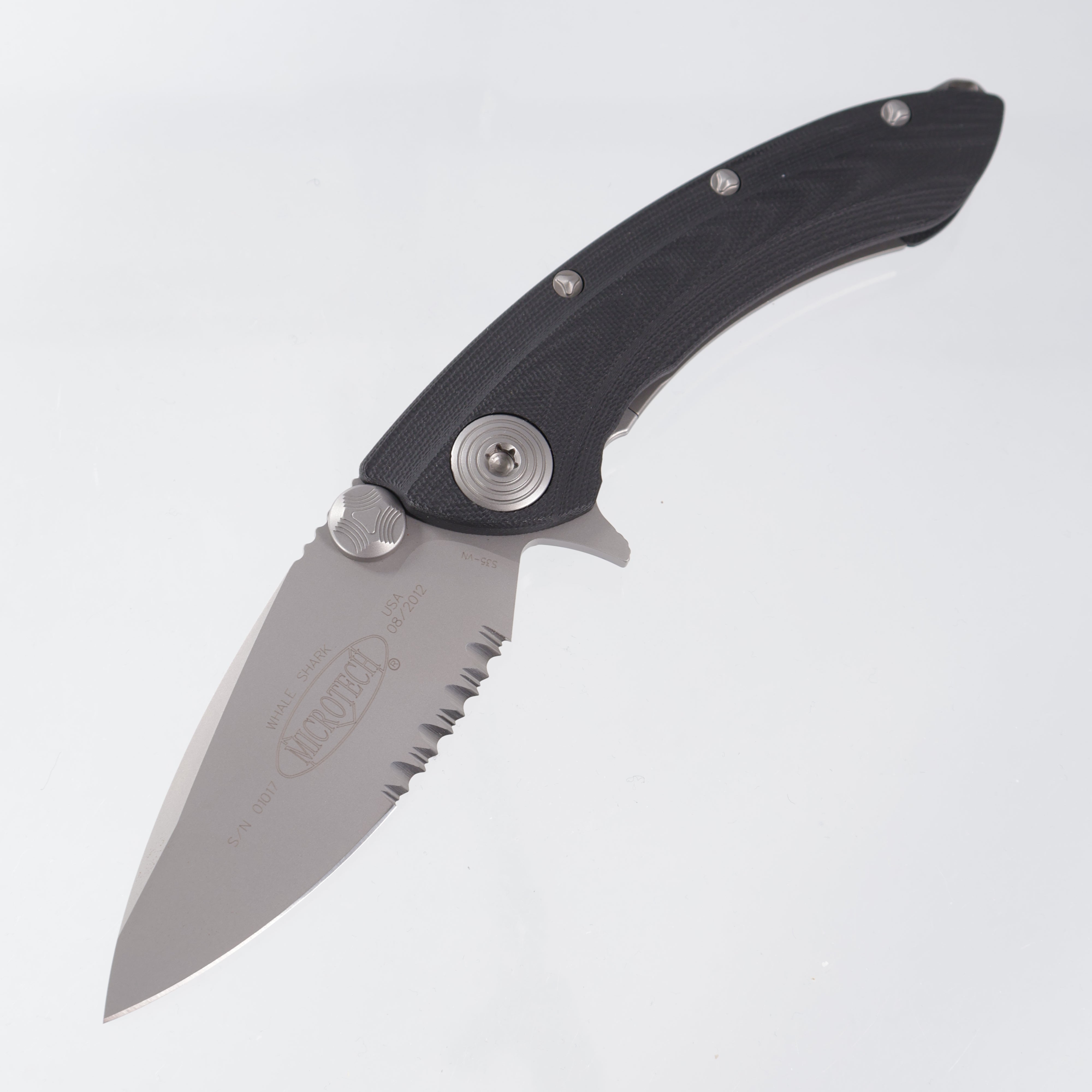 Microtech Whaleshark V-Grind - Black G10 - Beadblast Partial Serrate S35VN - 167-8 *PRE-OWNED*