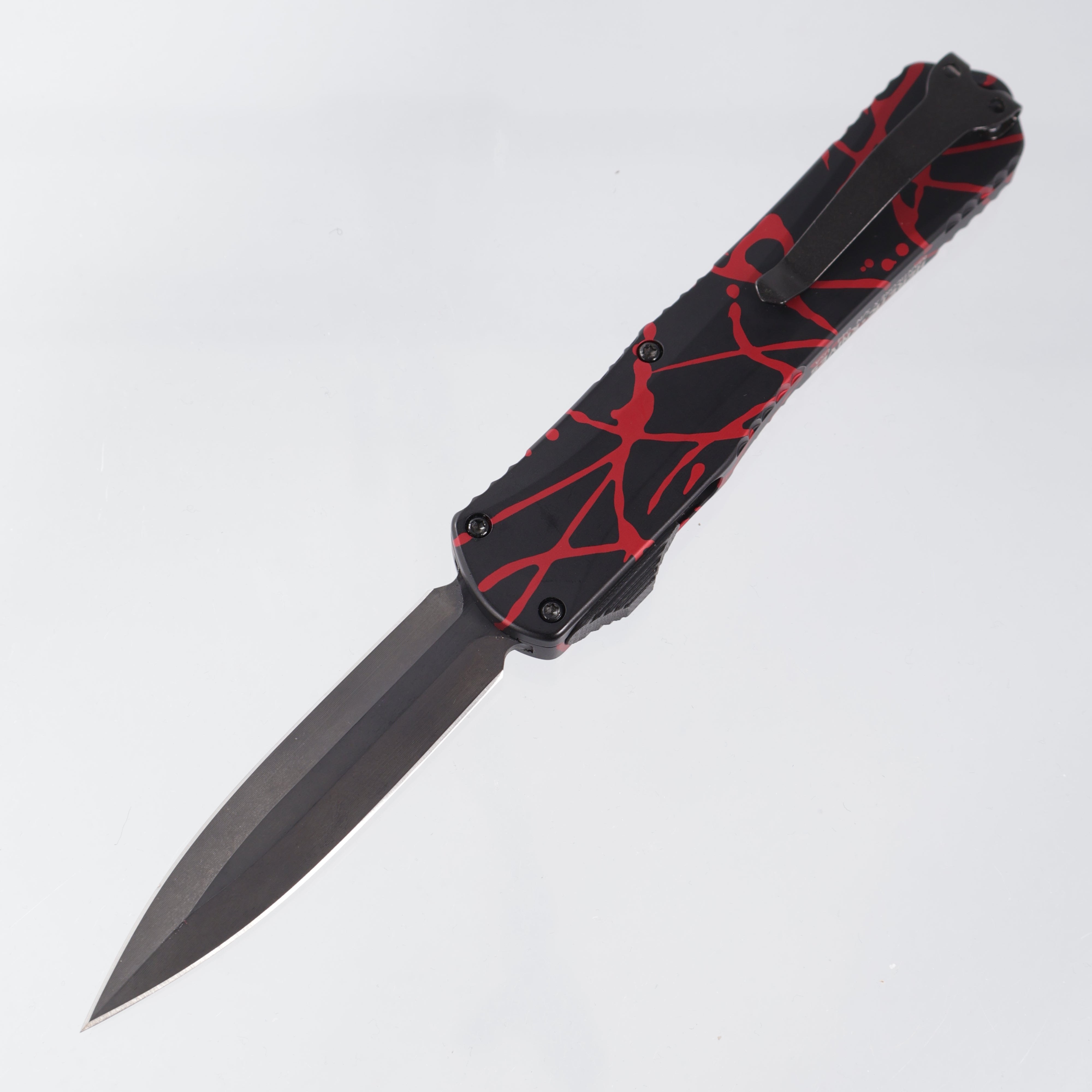 Heretic Manticore X Double Edge - Black w/ Red Splash Pattern Aluminum - DLC S35VN - H032-6A-RS *PRE-OWNED*