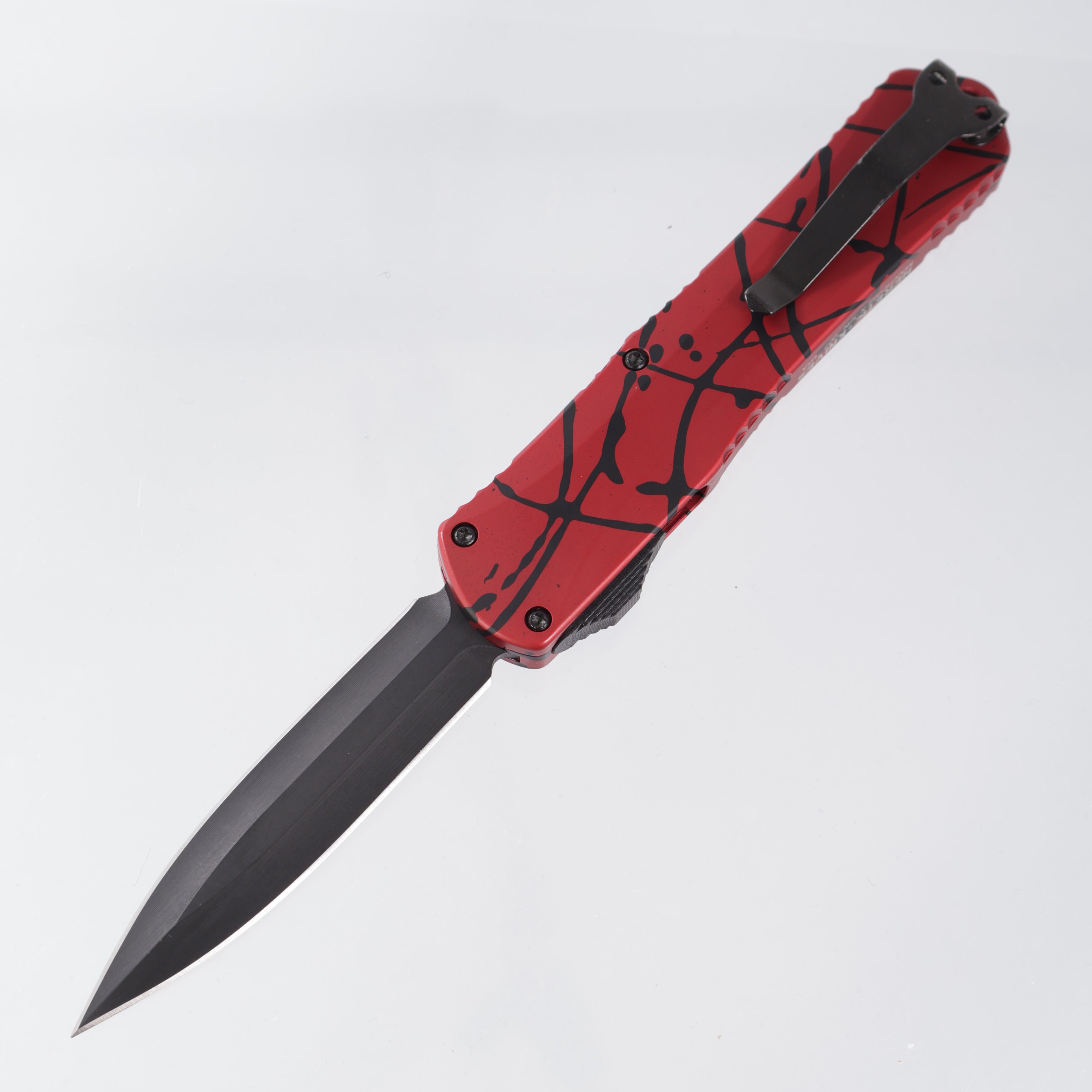 Heretic Manticore X Double Edge - Red w/ Black Splash Pattern Aluminum - DLC S35VN - H032-6A-REDBS *PRE-OWNED*