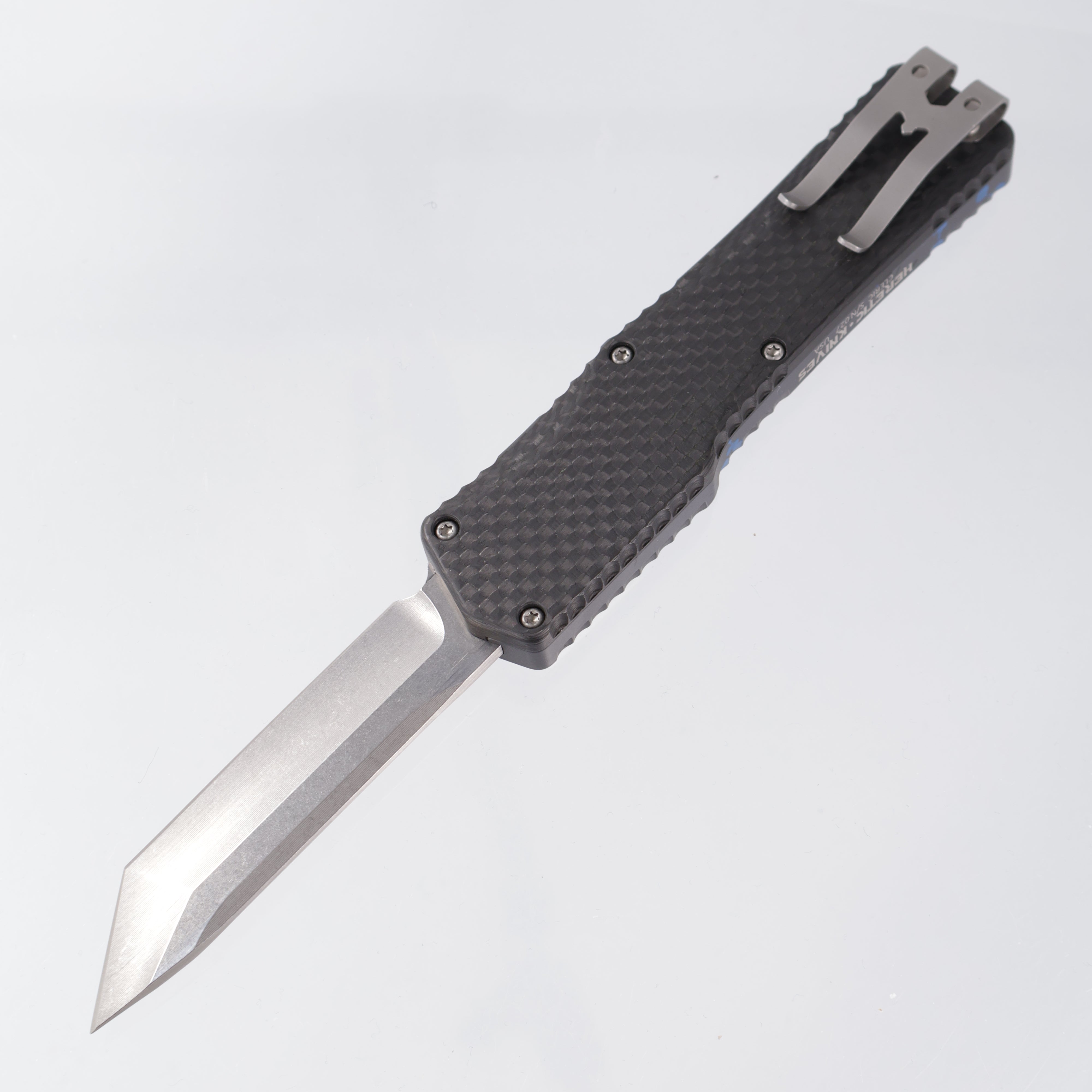 Heretic Cleric Tanto - Gray w/ Blue & Black Splash Pattern Aluminum - Stonewash 154CM - H015-2A-BS *PRE-OWNED*