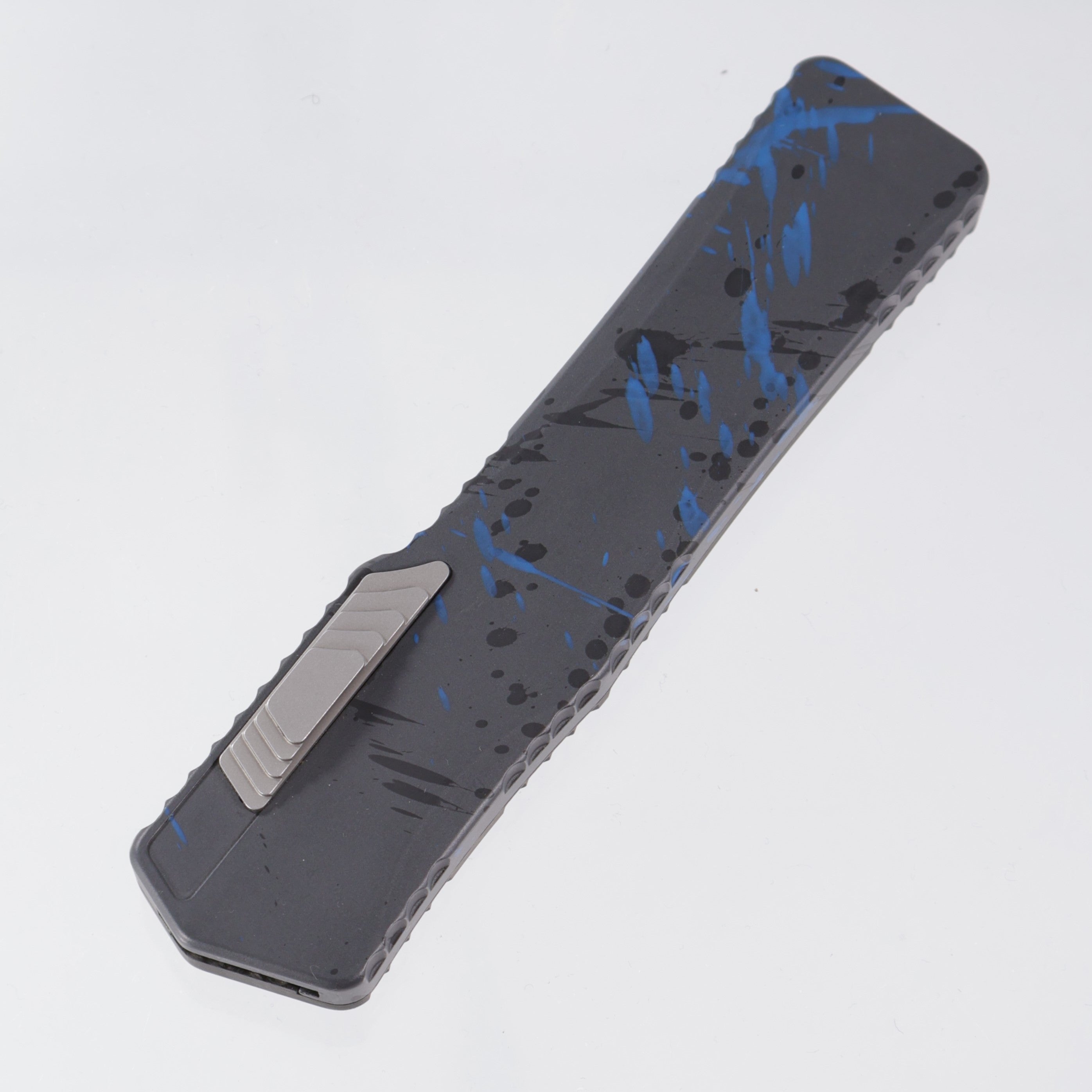 Heretic Cleric Tanto - Gray w/ Blue & Black Splash Pattern Aluminum - Stonewash 154CM - H015-2A-BS *PRE-OWNED*