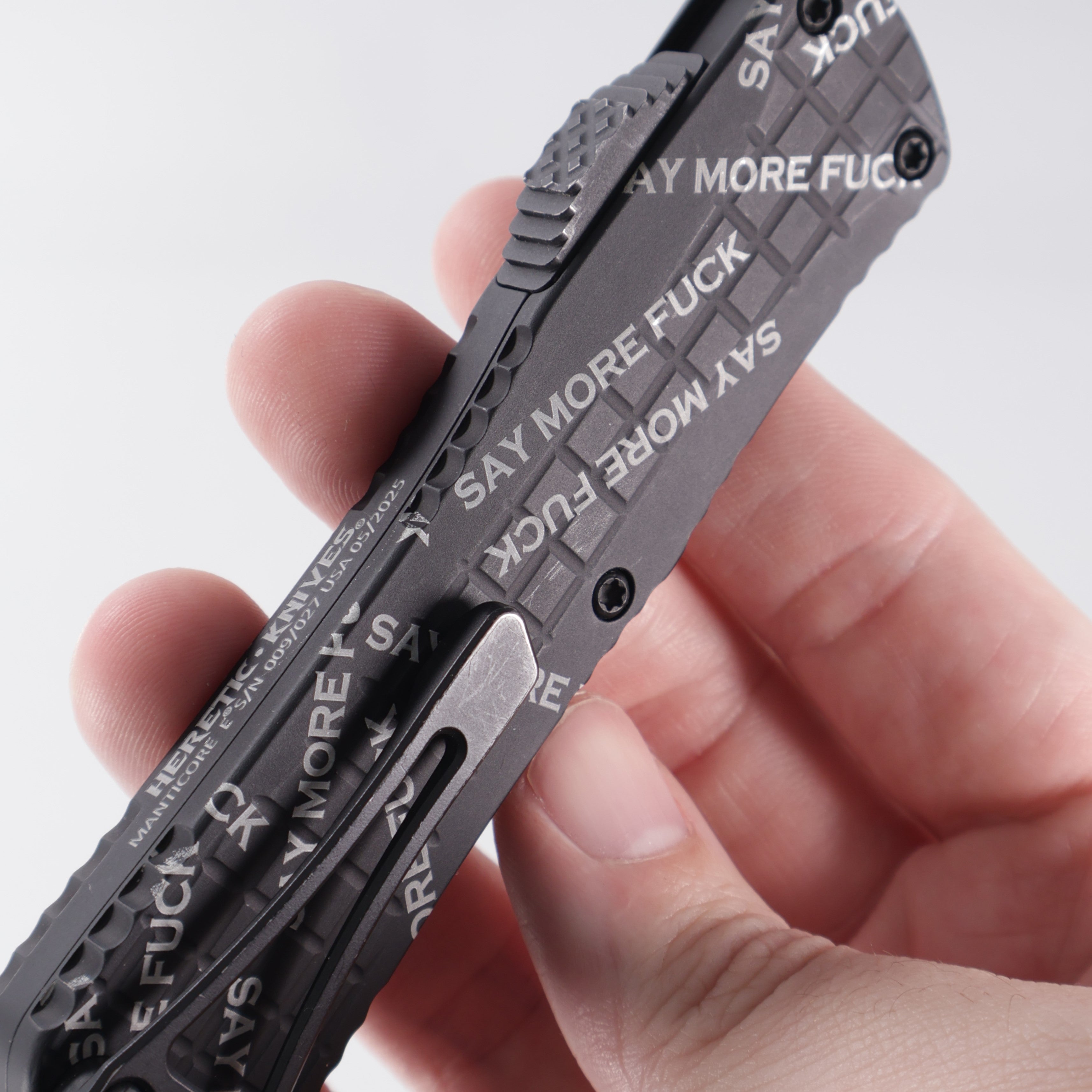 Heretic Manticore E Recurve - Snugglez Says “Say More Fuck” Edition - 2-Tone Magnacut - H029F-10A-FU - S/N: 009 *PRE-OWNED*