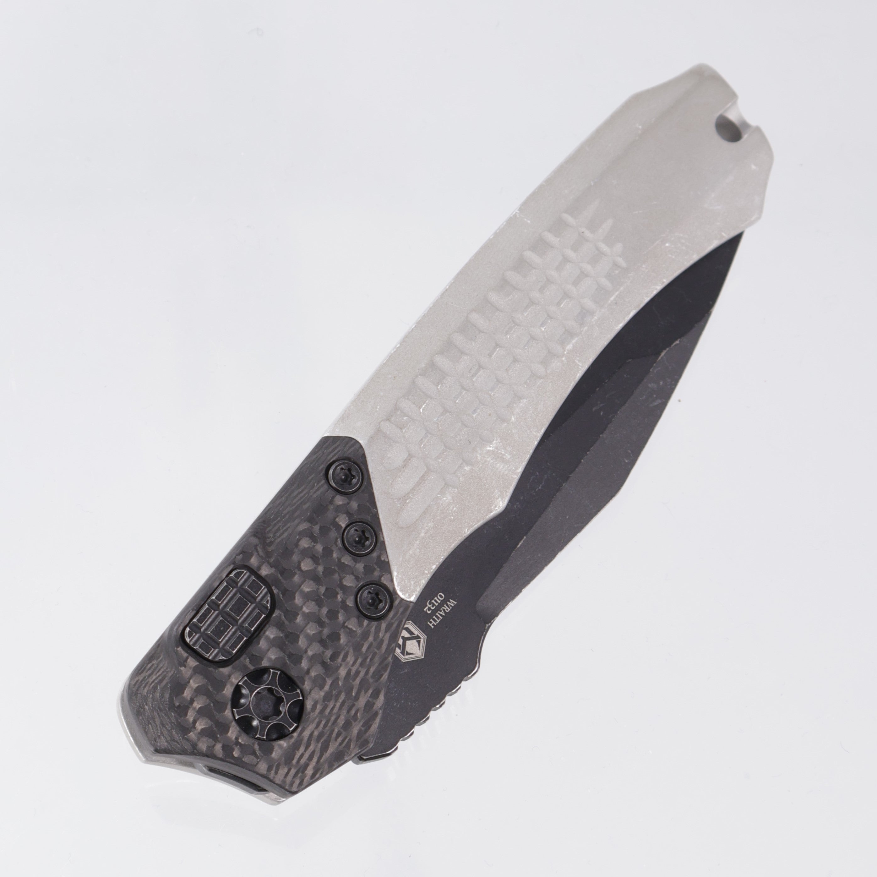 Heretic Wraith V2 Auto Tanto - Blizzardworn Aluminum w/ Carbon Fiber Bolster - Battle Black Elmax - H100-8A-BLIZZARD *PRE-OWNED*