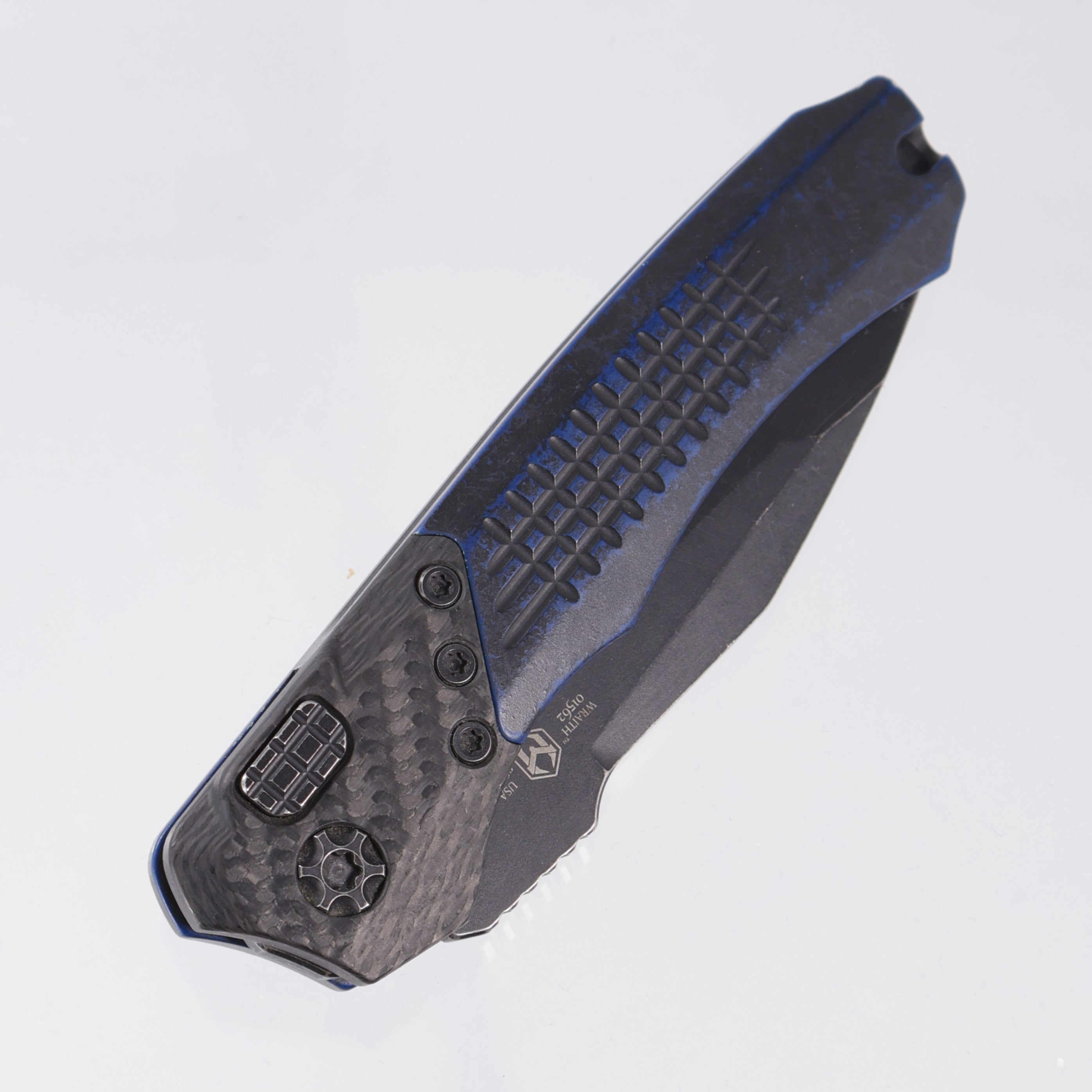 Heretic Wraith V2 Auto Tanto - Breakthrough Blue Aluminum w/ Carbon Fiber Bolster - Battle Black Elmax - H100-8A-BRKBLU *PRE-OWNED*