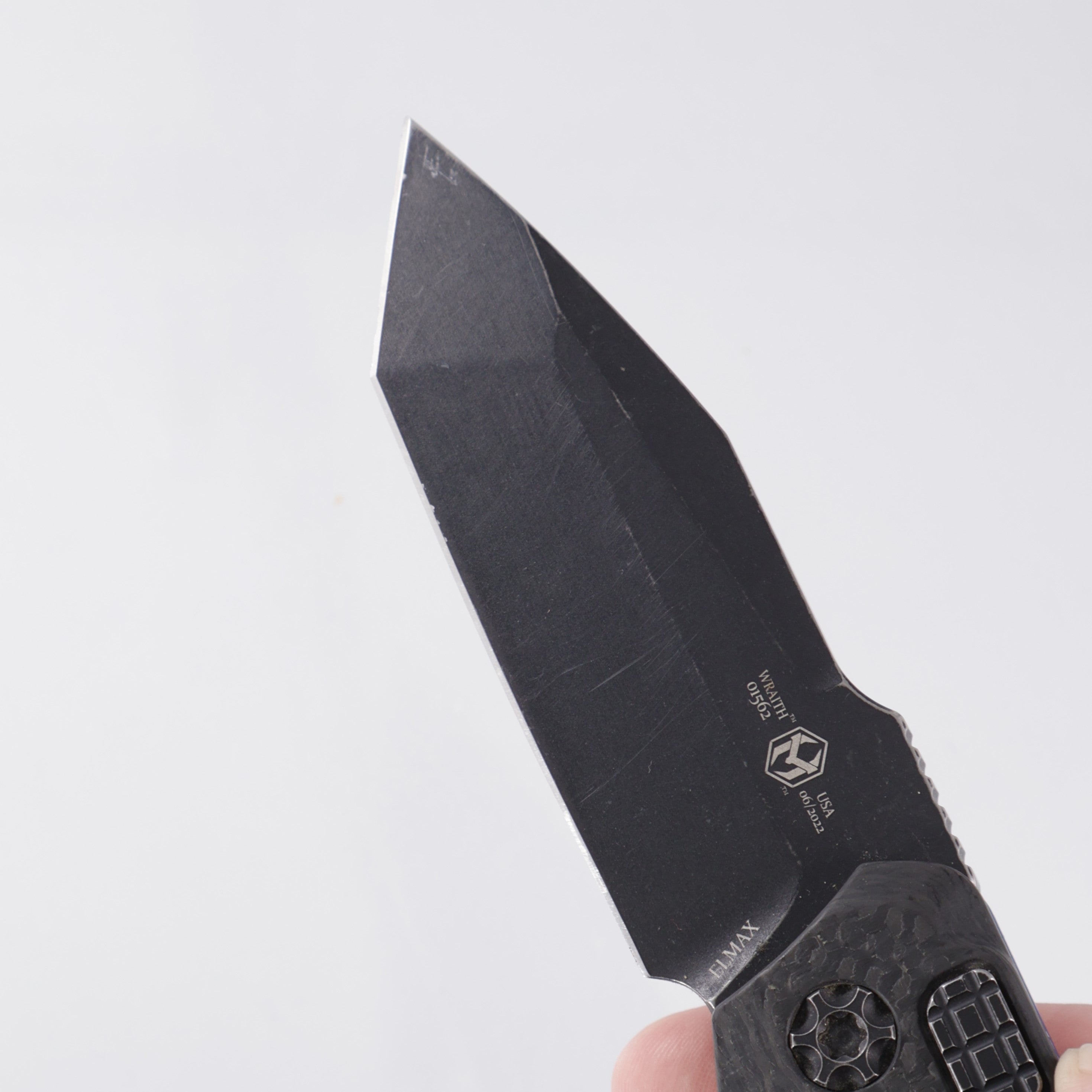 Heretic Wraith V2 Auto Tanto - Breakthrough Blue Aluminum w/ Carbon Fiber Bolster - Battle Black Elmax - H100-8A-BRKBLU *PRE-OWNED*