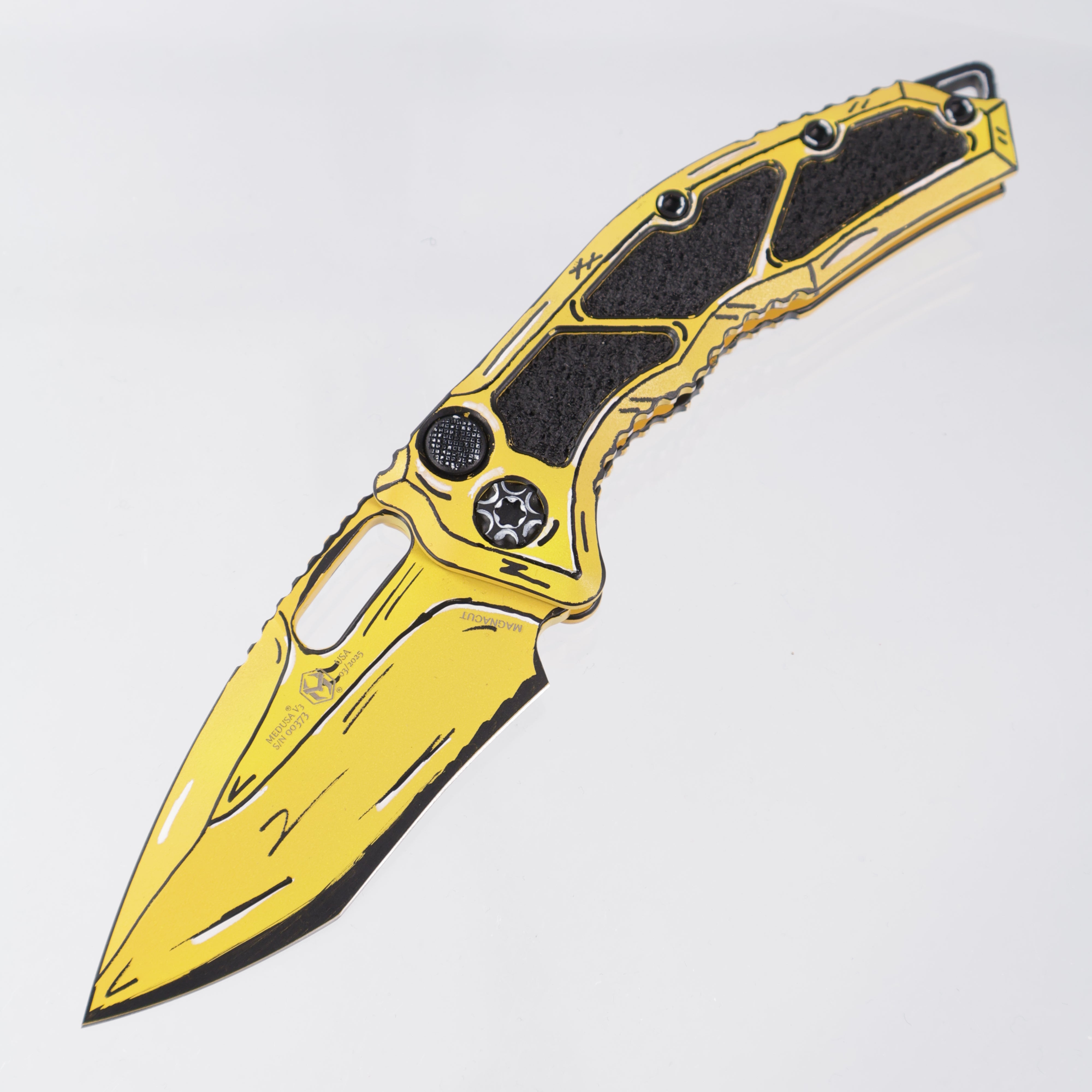 Heretic Knives Medusa Auto Recurve - Yellow Cel Shading - Cerakote Magnacut - H012-CS-YW *PRE-OWNED*