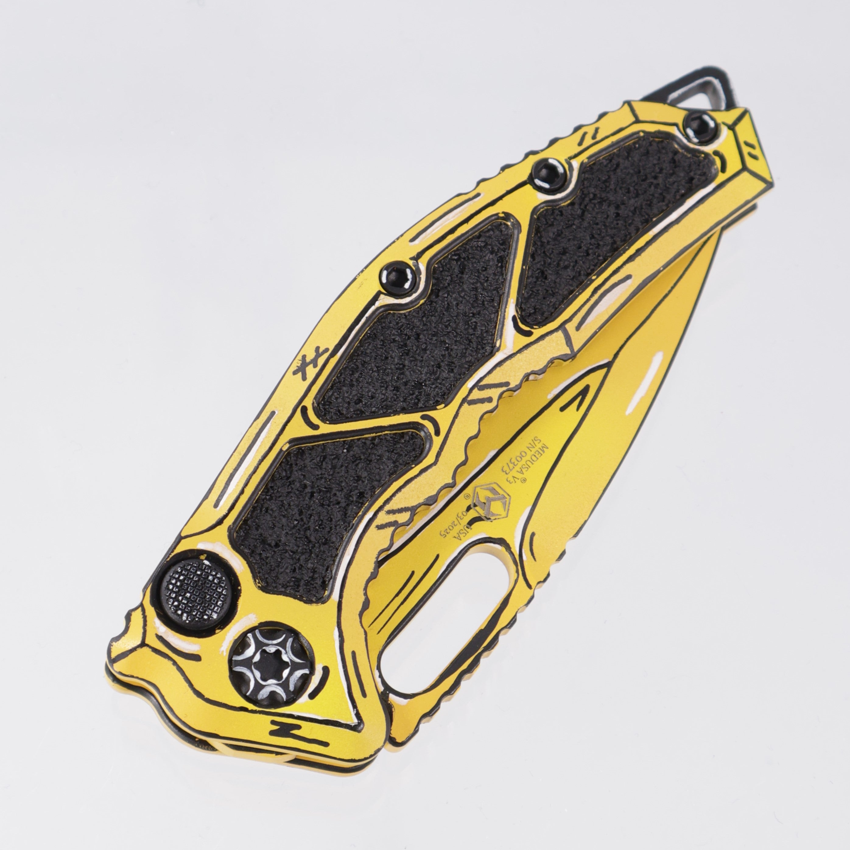 Heretic Knives Medusa Auto Recurve - Yellow Cel Shading - Cerakote Magnacut - H012-CS-YW *PRE-OWNED*