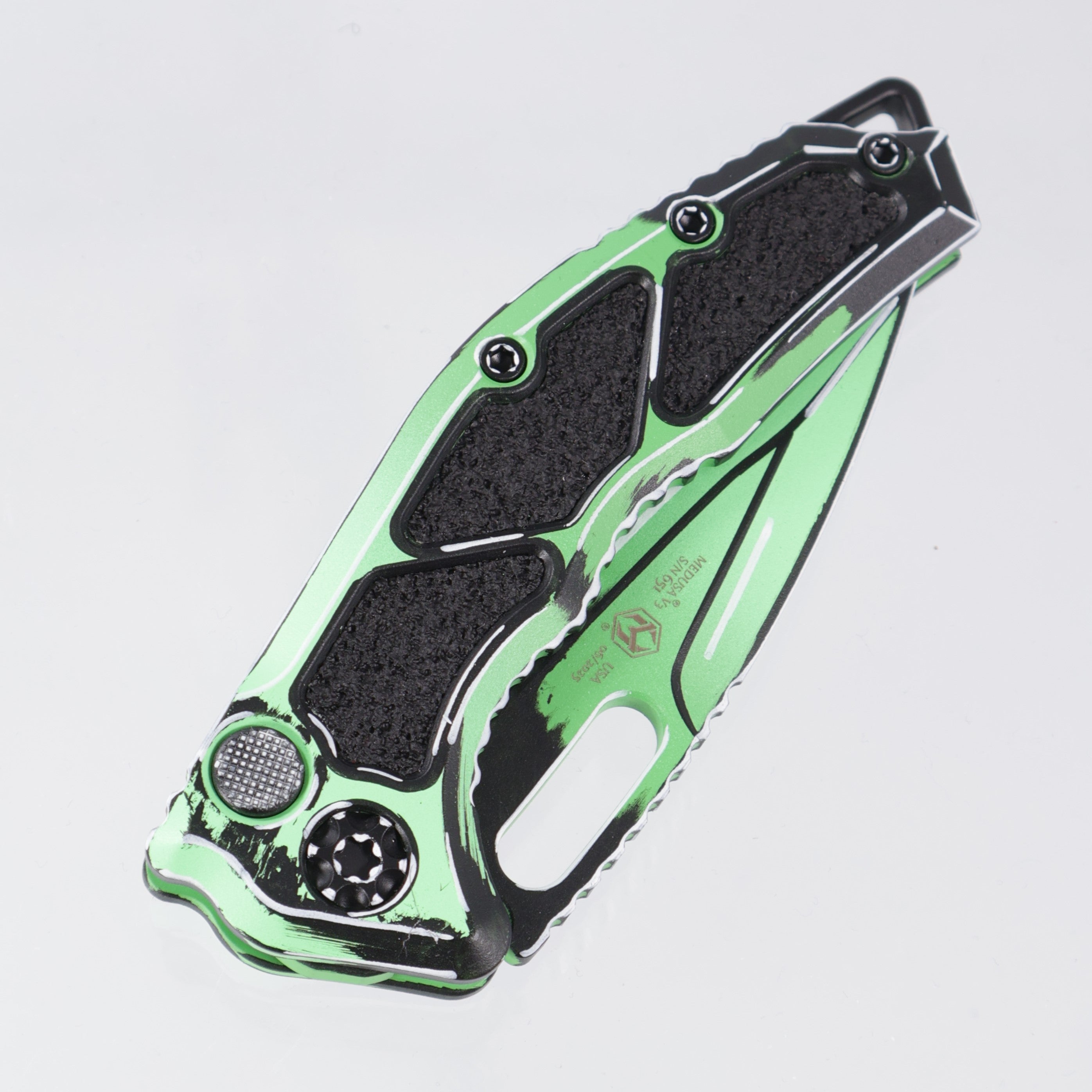 Heretic Medusa V3 Auto Tanto - Toxic Green Cel-Shade Cerakote Magnacut - H011-CS-TX *PRE-OWNED*