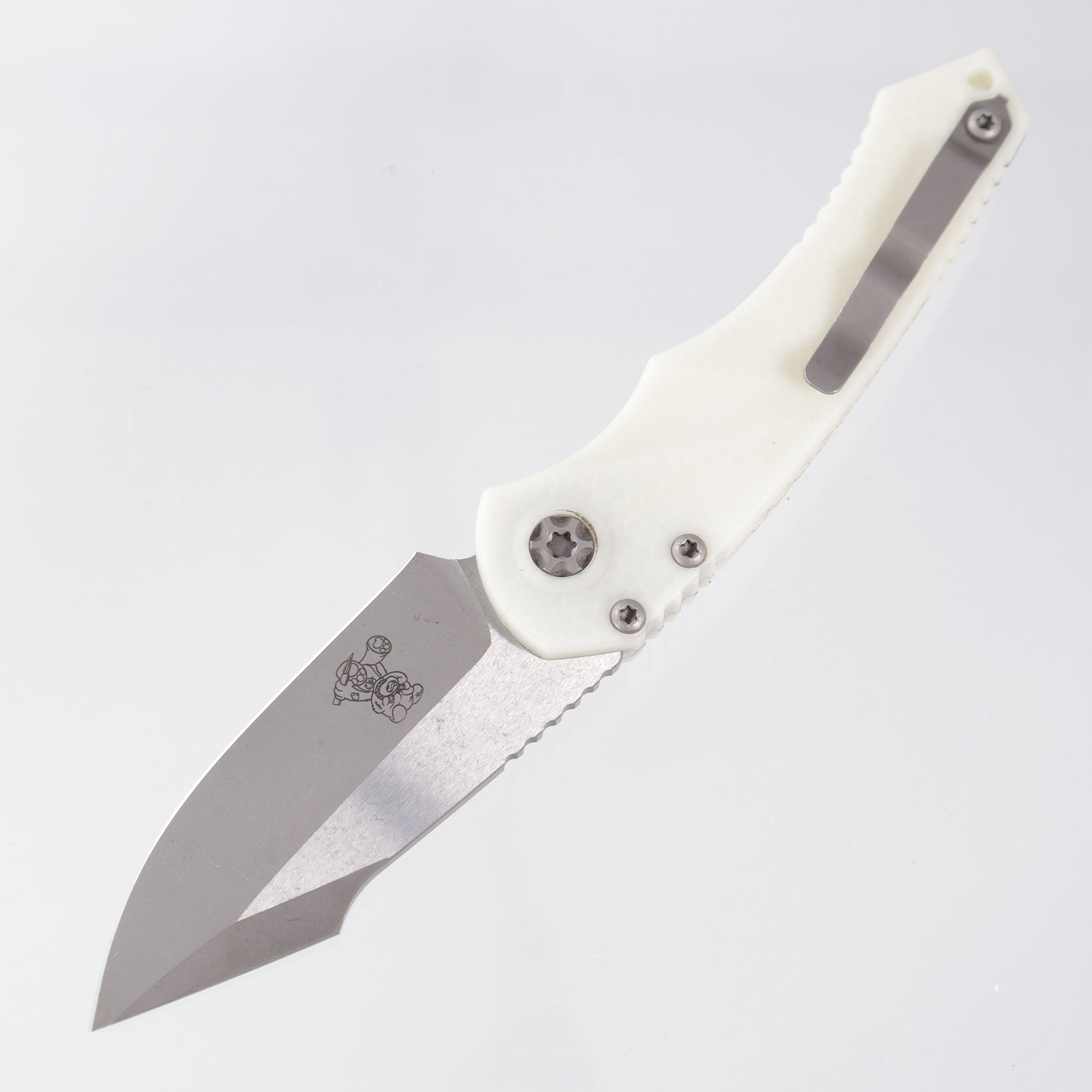 Heretic Mini Pariah Auto Single Edge - Glow In The Dark Polymer - Battleworn Magnacut w/ Snugglez Lasering - H054-5A-GLO - BROP Exclusive *PRE-OWNED*